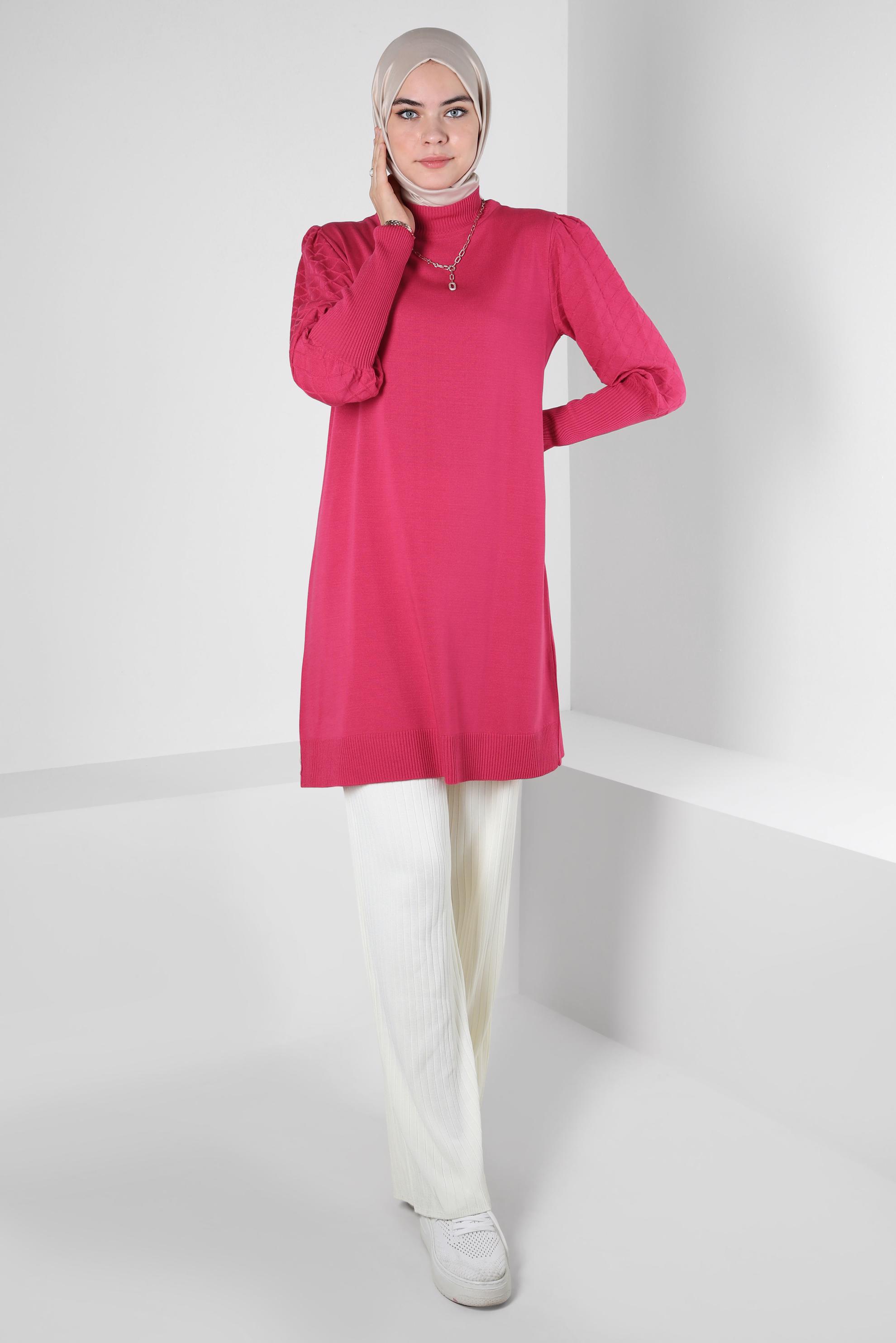 Tesettür giyim FUŞYA TRİKO TUNİK 44008