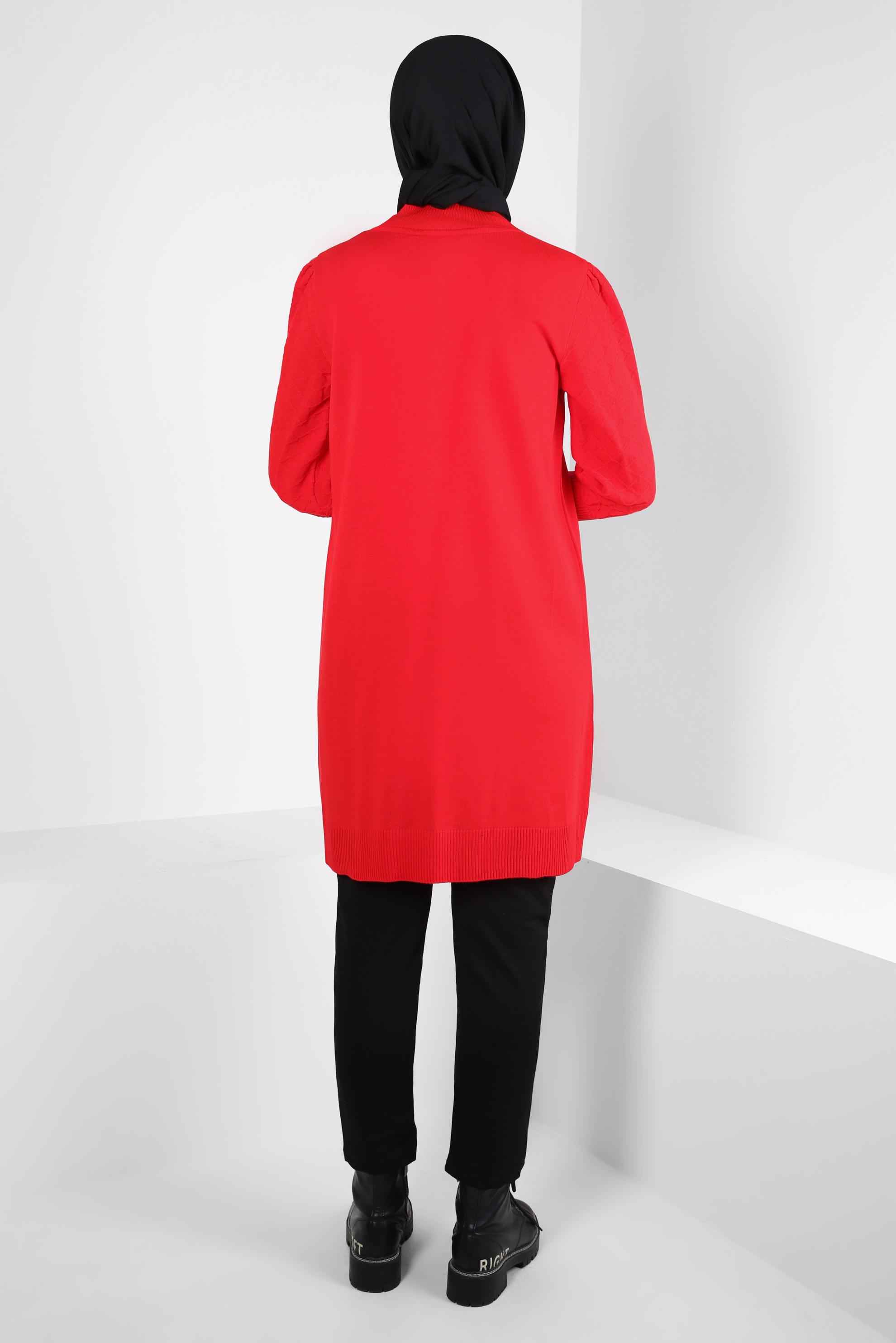 Tesettür giyim KIRMIZI TRİKO TUNİK 44008