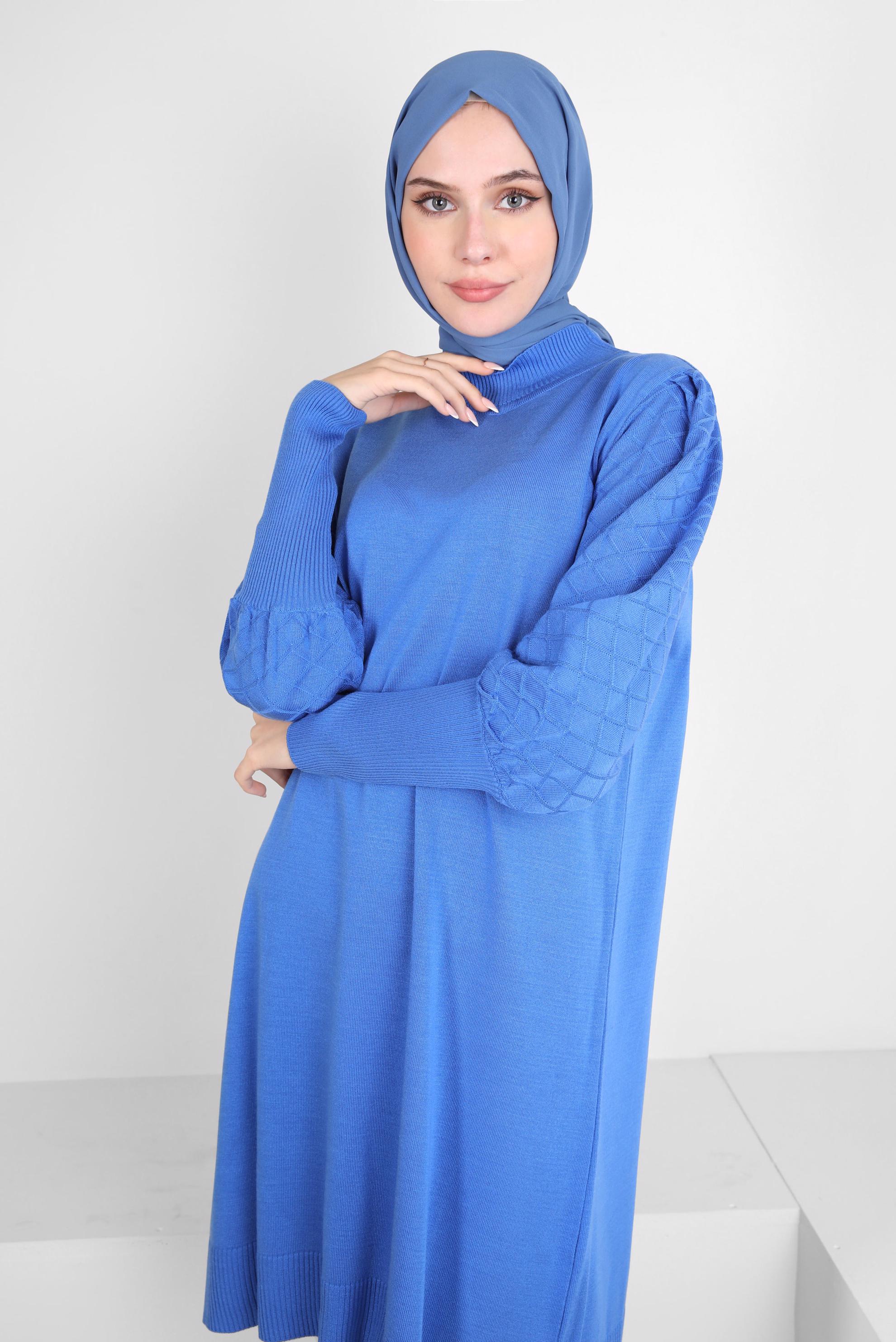 Tesettür giyim MAVİ TRİKO TUNİK 44008