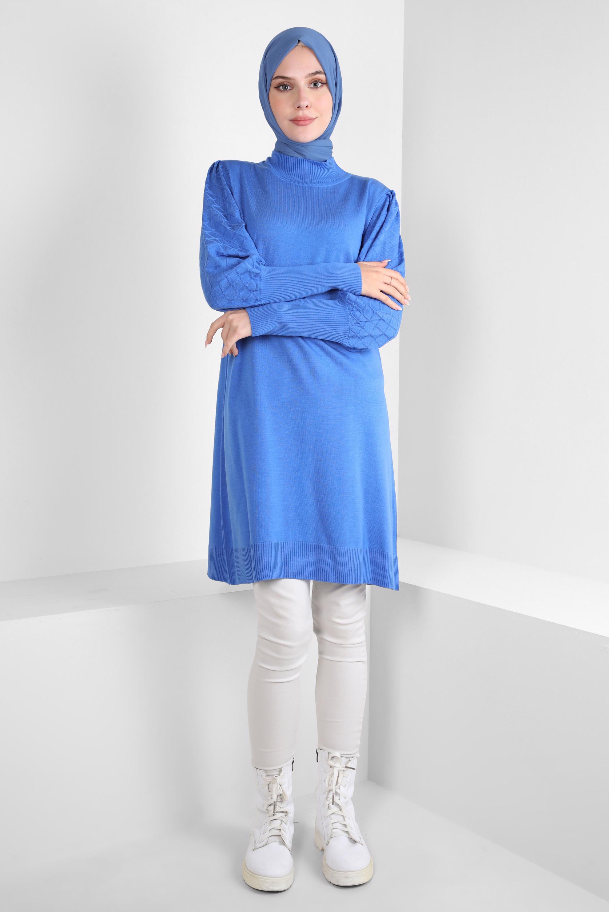 Tesettür giyim MAVİ TRİKO TUNİK 44008