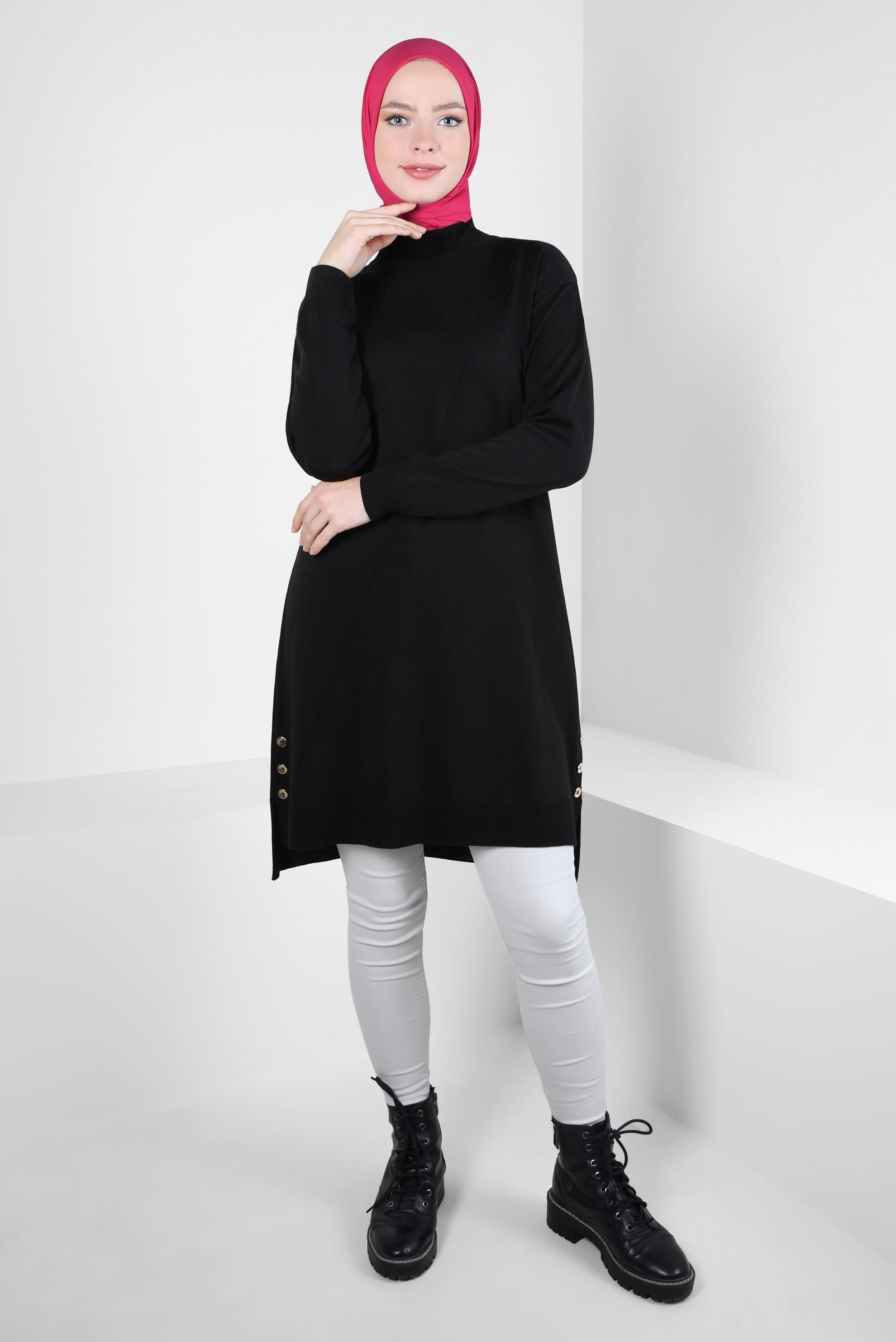 Tesettür giyim SİYAH BOĞAZLI YAKA TRİKO TUNİK 44009