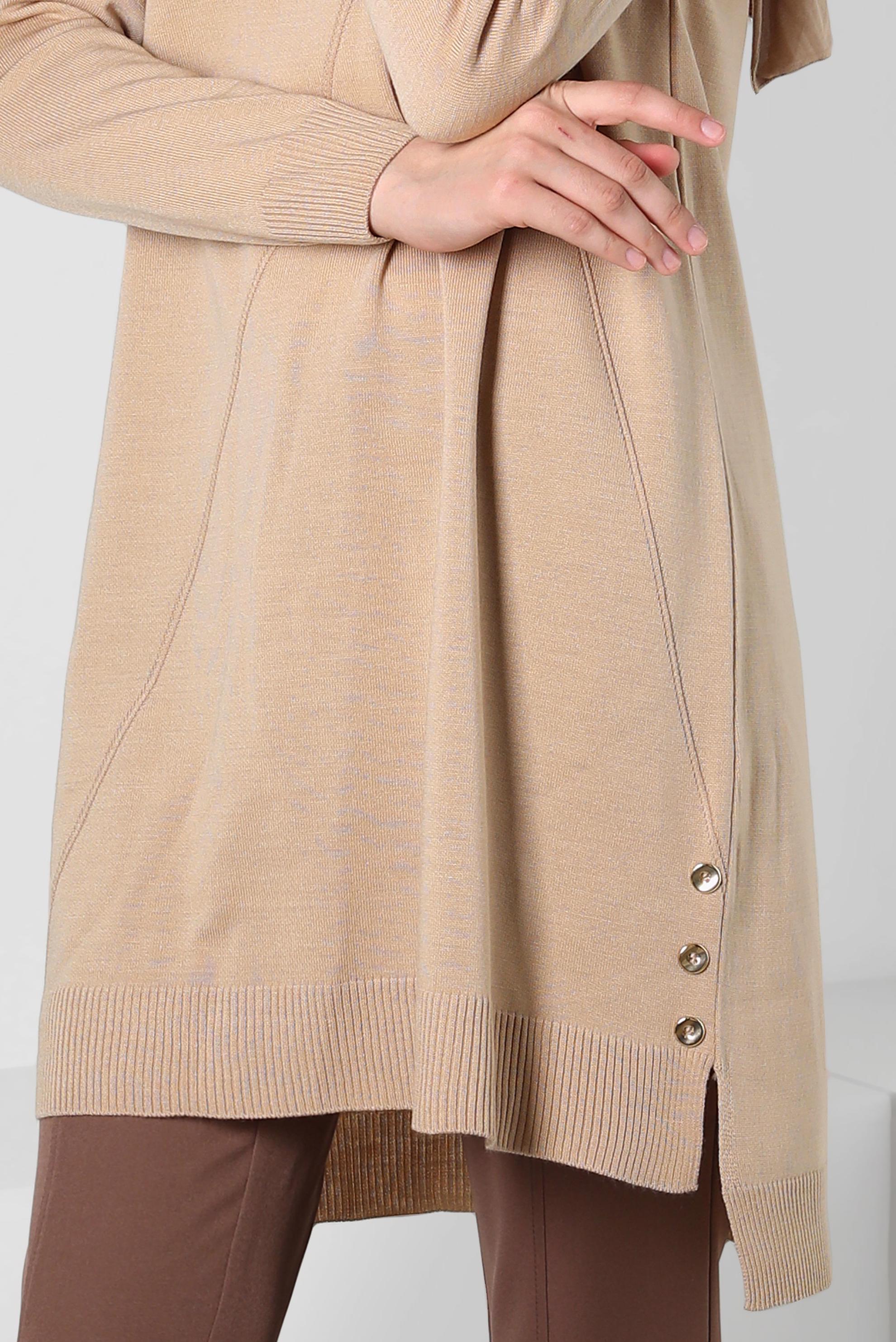 Tesettür giyim BEJ BOĞAZLI YAKA TRİKO TUNİK 44009