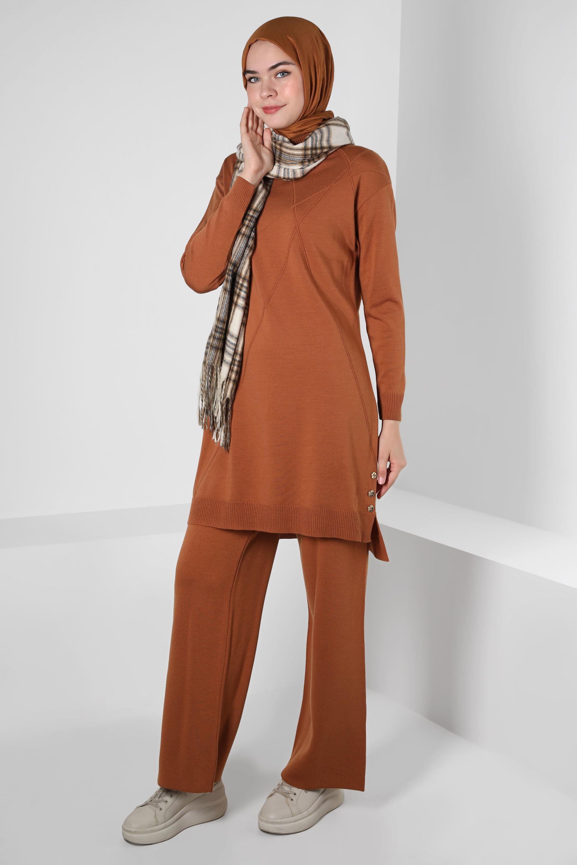 Tesettür giyim TURUNCU BOĞAZLI YAKA TRİKO TUNİK 44009
