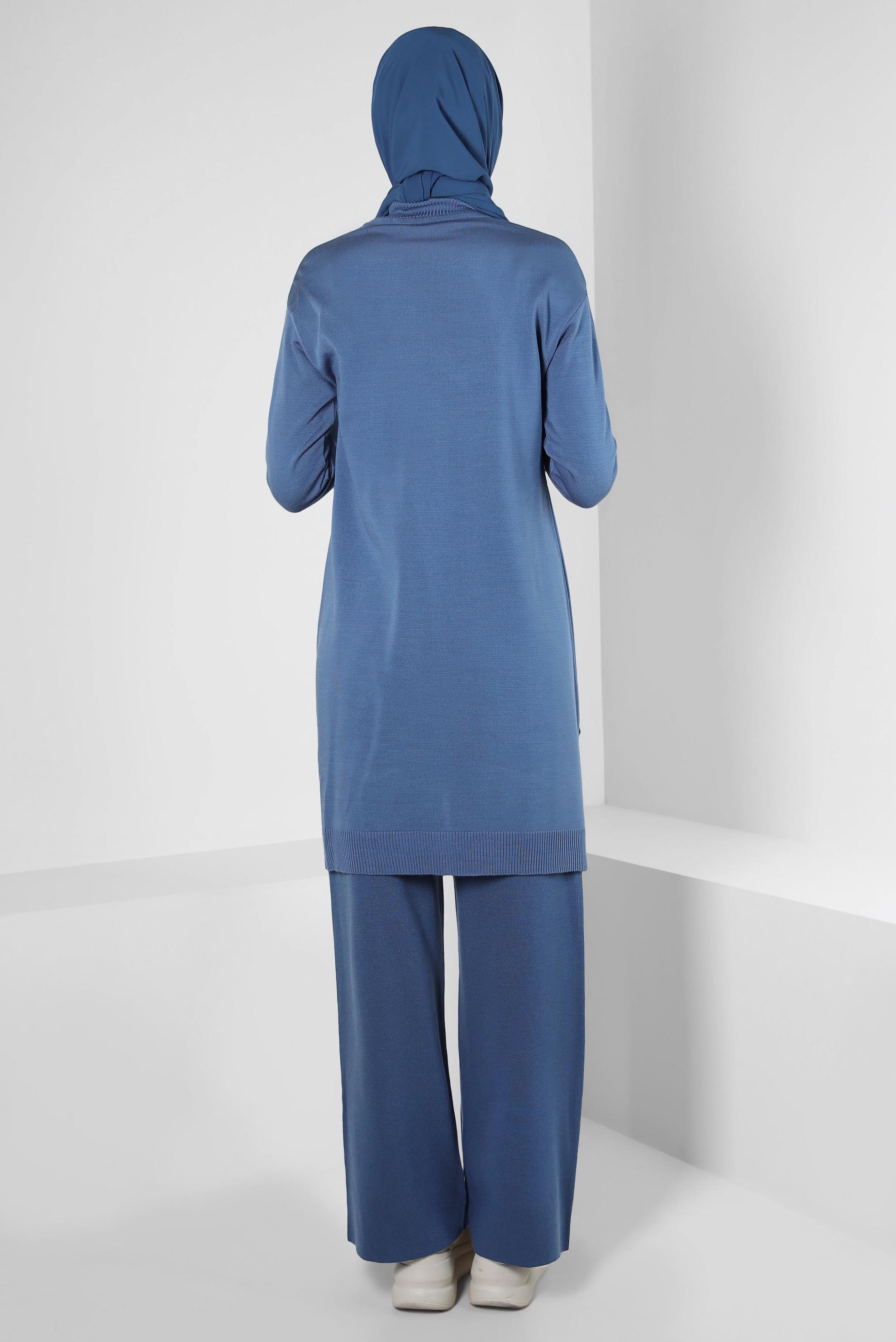 Tesettür giyim MAVİ BOĞAZLI YAKA TRİKO TUNİK 44009