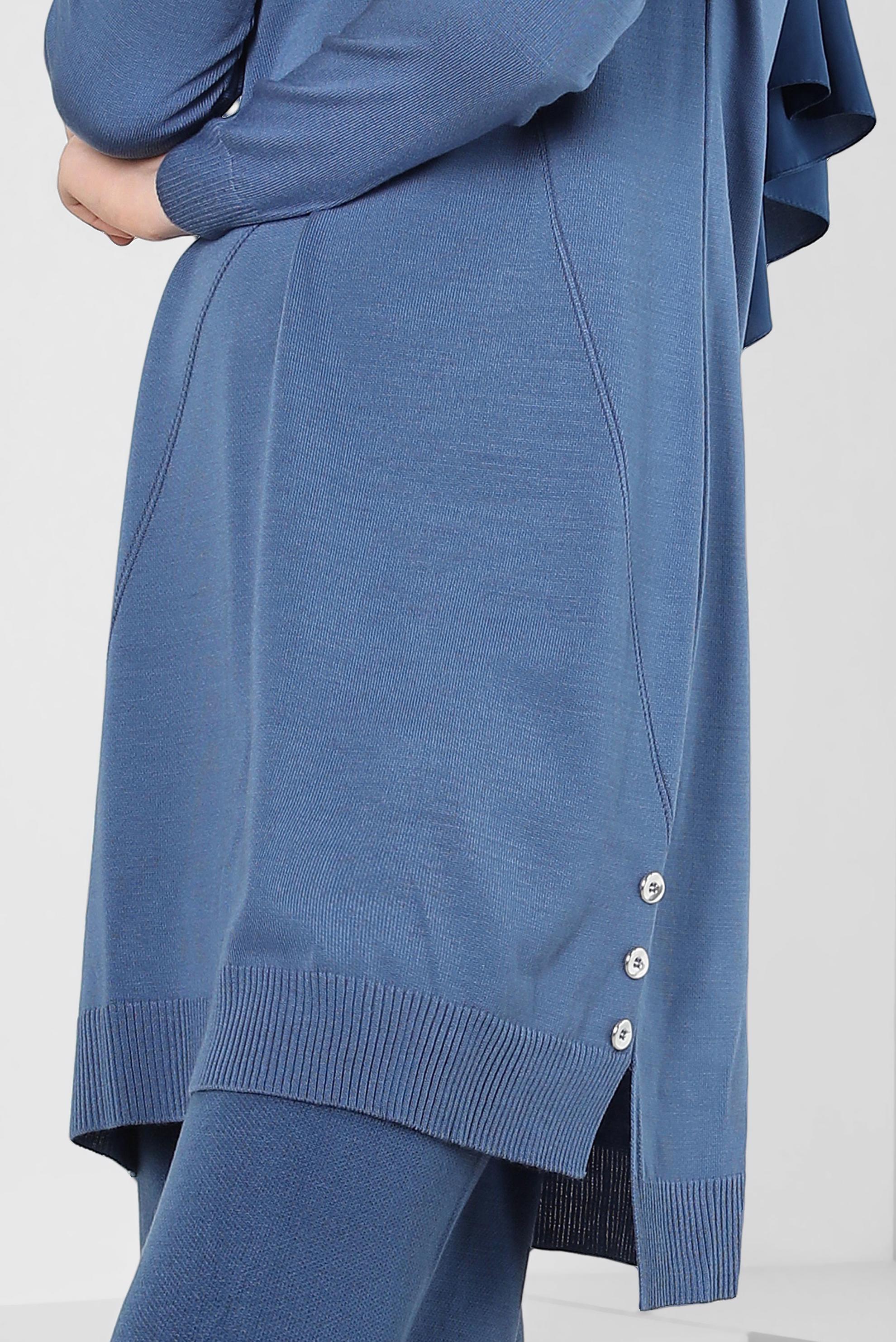 Tesettür giyim MAVİ BOĞAZLI YAKA TRİKO TUNİK 44009