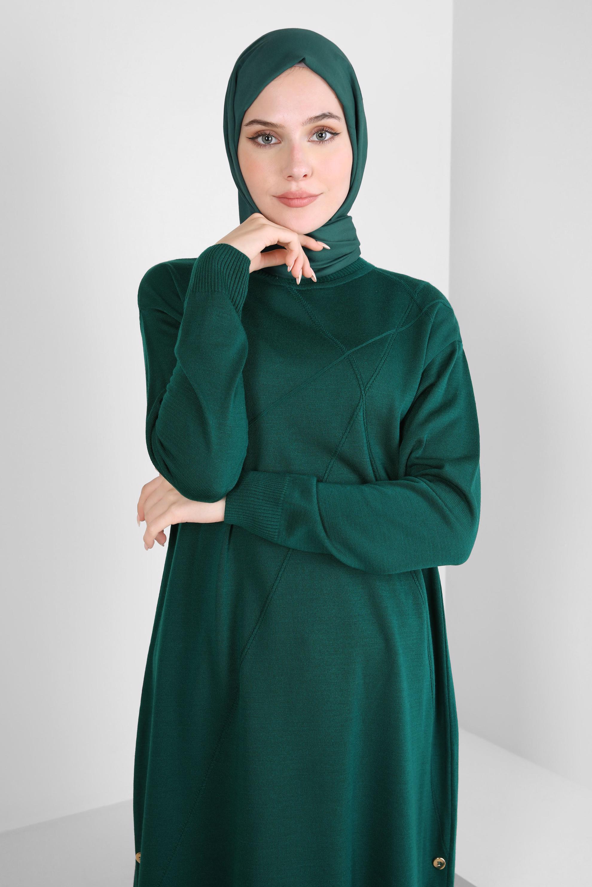 Tesettür giyim YEŞİL BOĞAZLI YAKA TRİKO TUNİK 44009