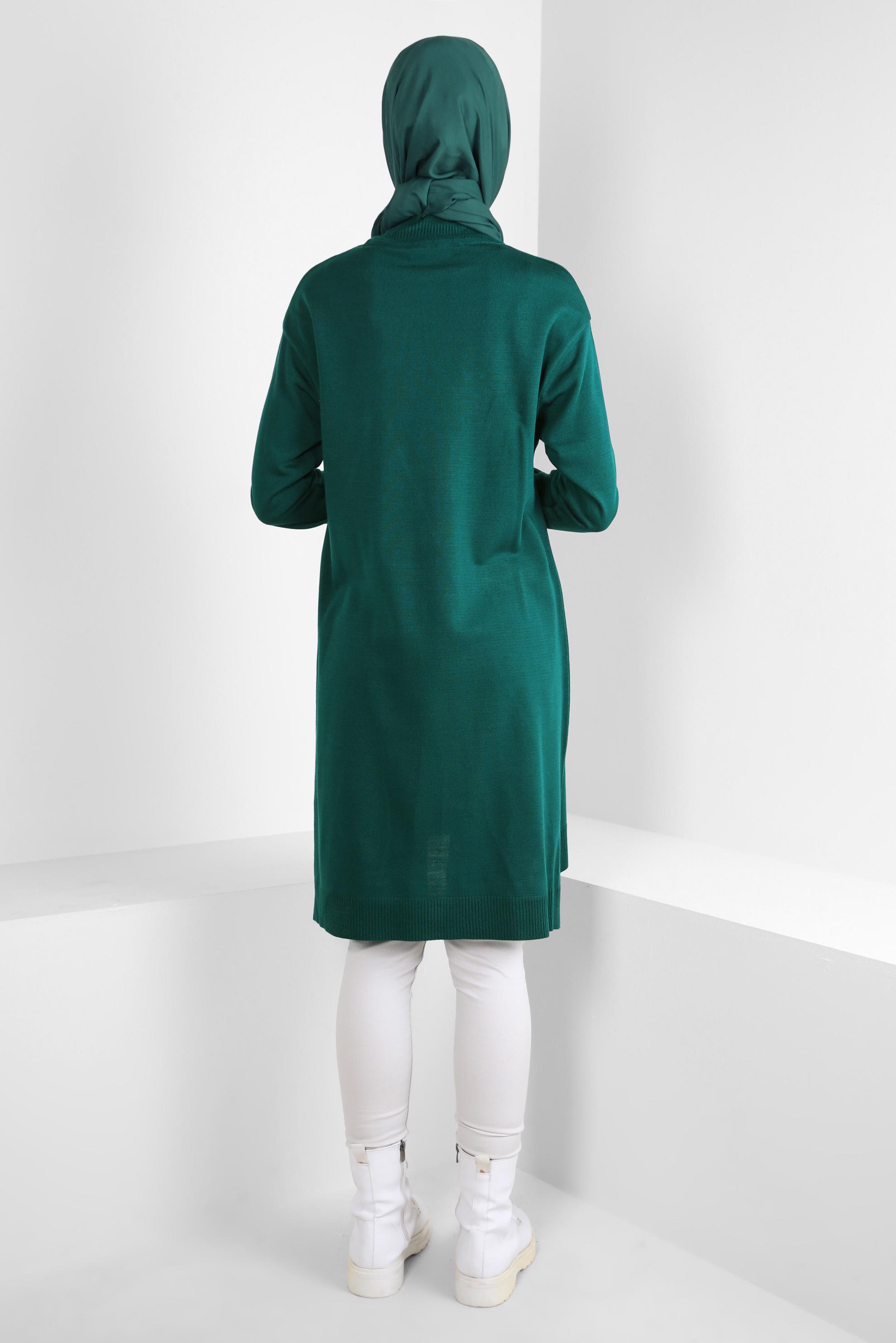 Tesettür giyim YEŞİL BOĞAZLI YAKA TRİKO TUNİK 44009