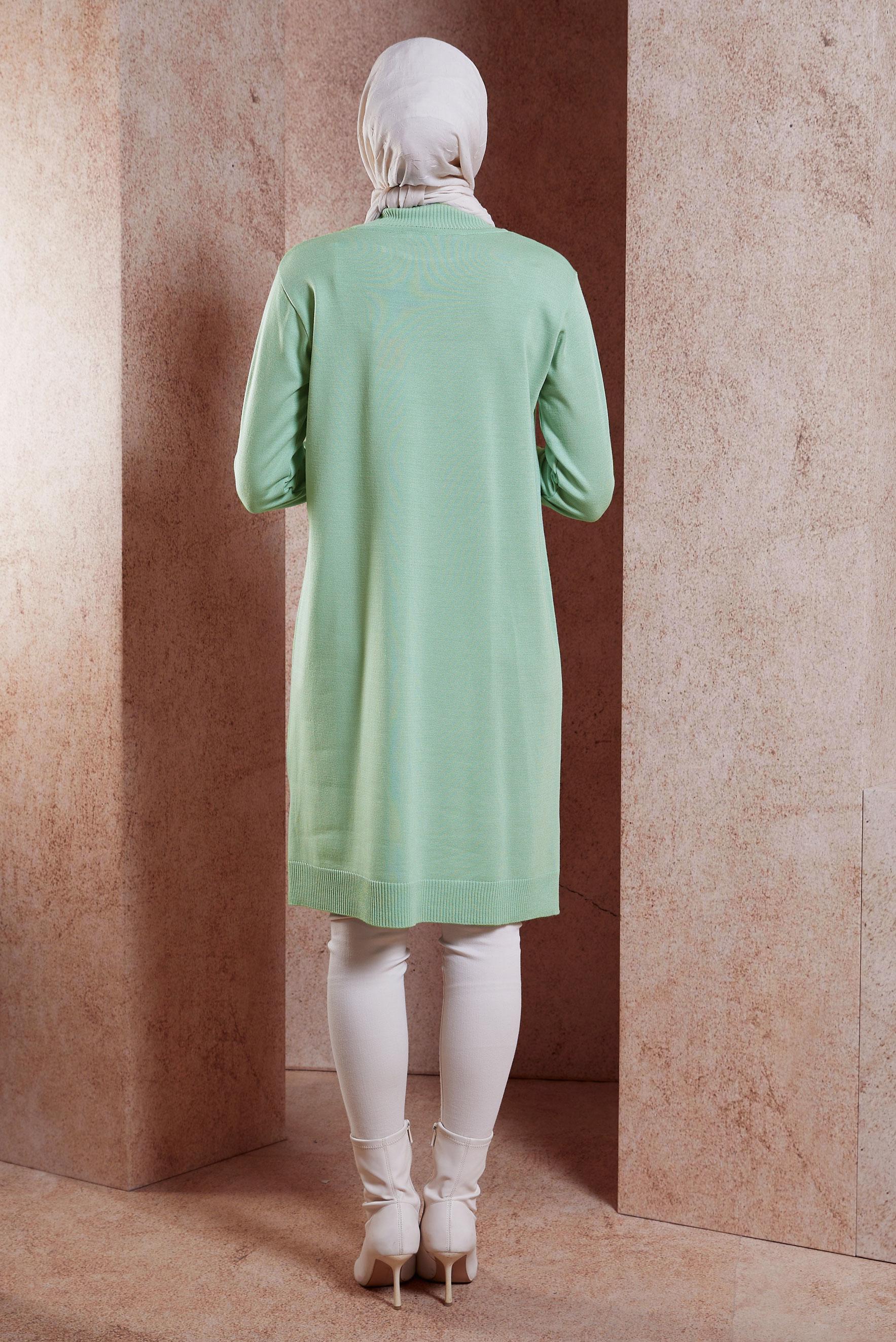 Tesettür giyim YEŞİL BOĞAZLI YAKA TRİKO TUNİK 44009