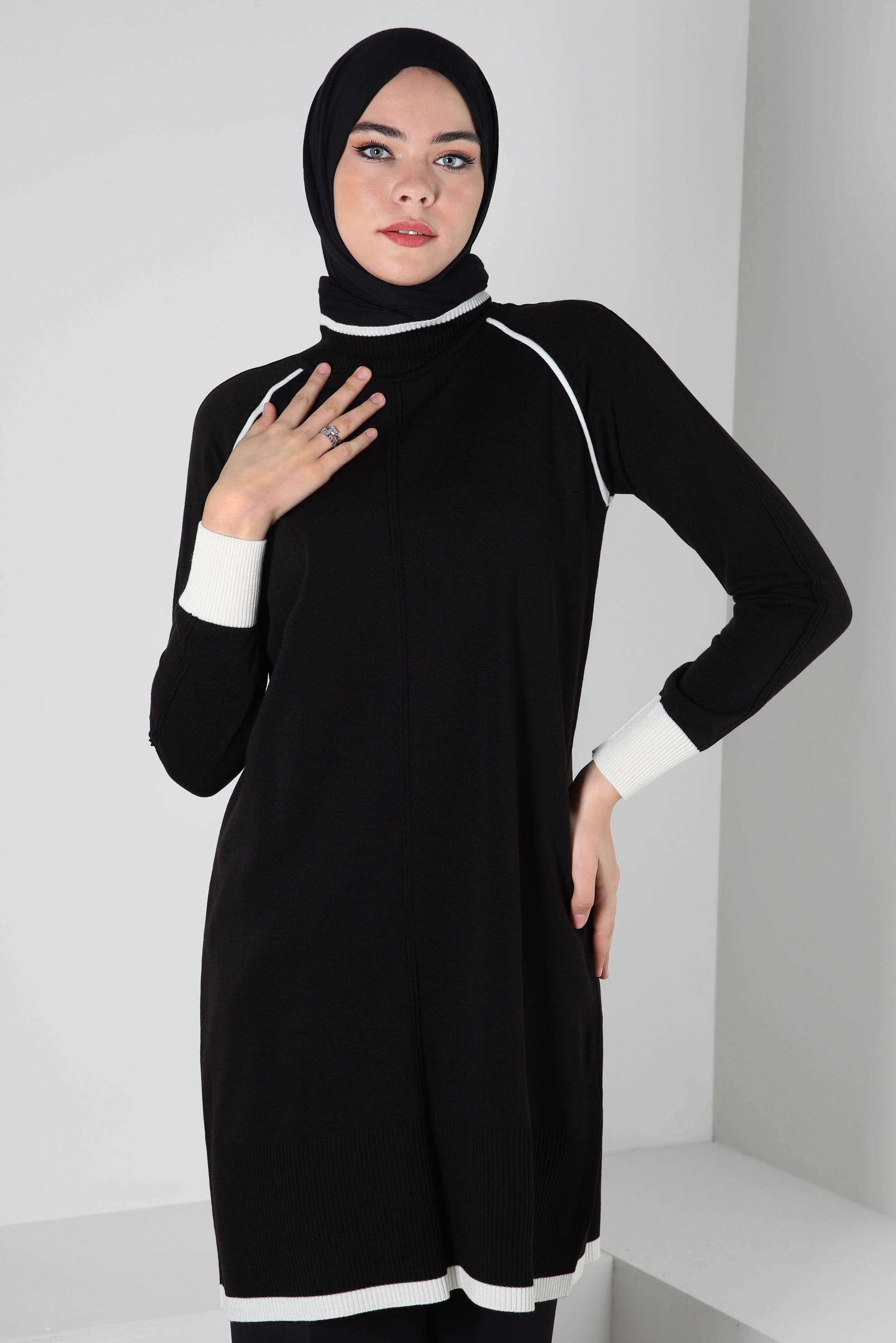 Tesettür giyim SİYAH BOĞAZLI YAKA TRİKO TUNİK 44010