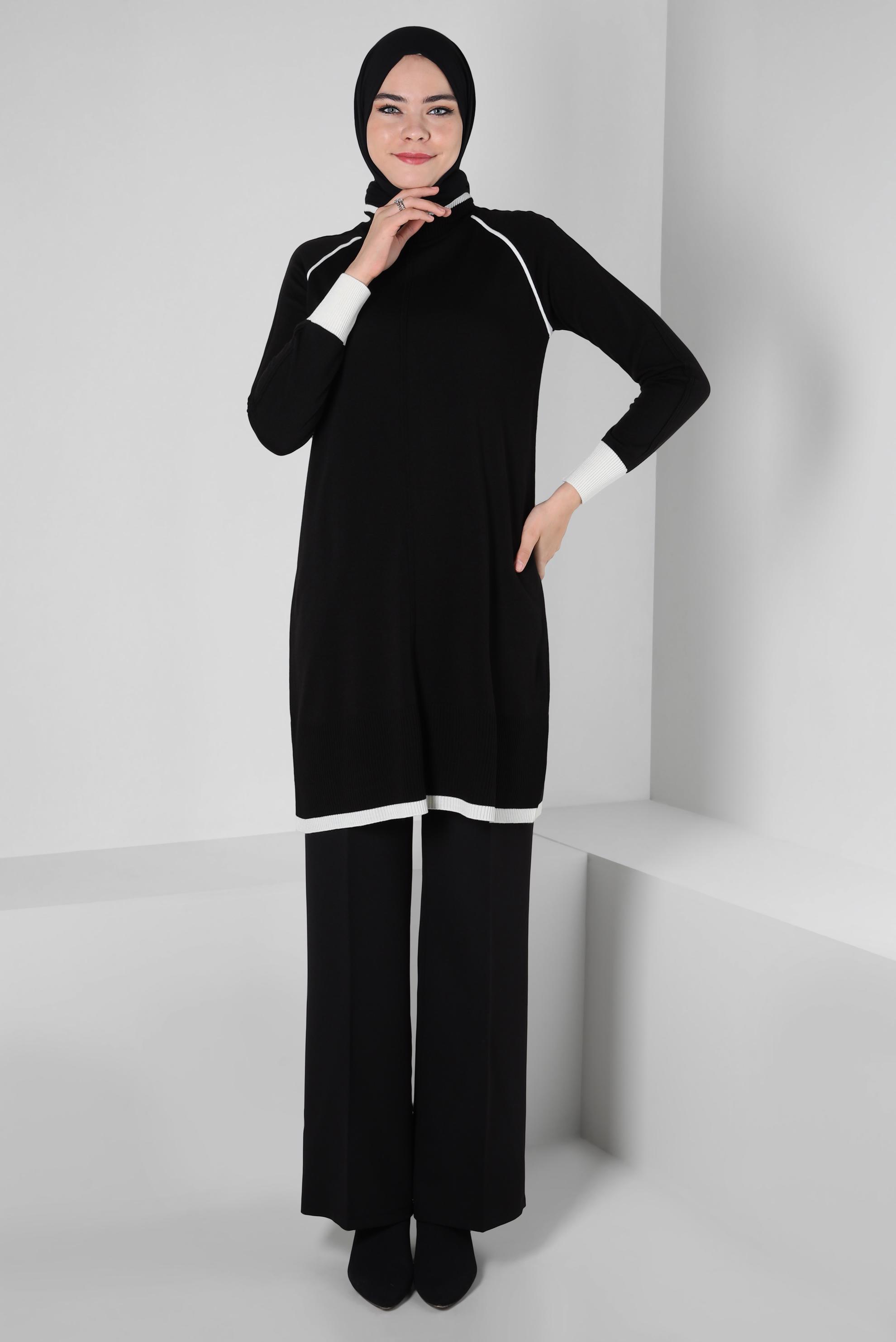 Tesettür giyim SİYAH BOĞAZLI YAKA TRİKO TUNİK 44010