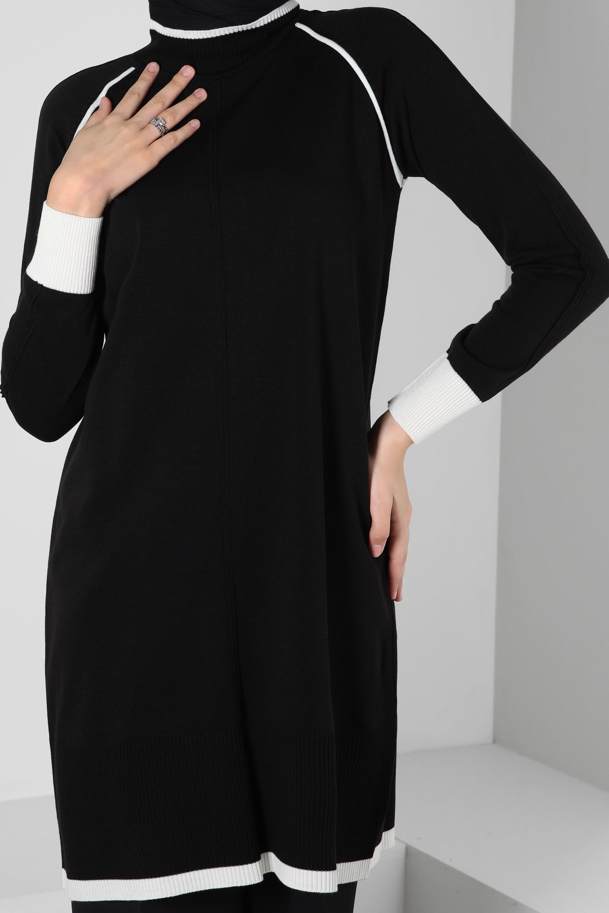 Tesettür giyim SİYAH BOĞAZLI YAKA TRİKO TUNİK 44010