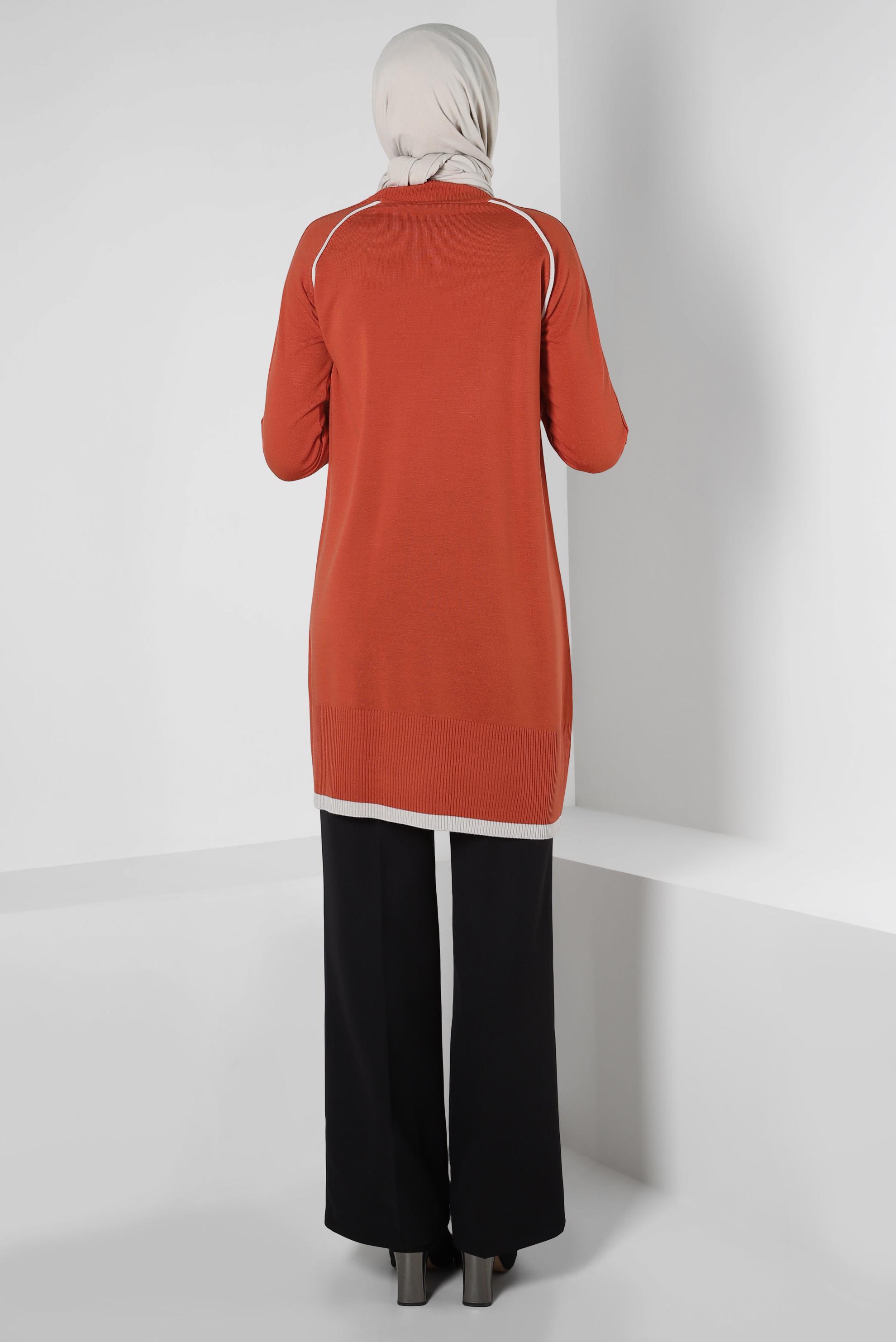 Tesettür giyim TURUNCU BOĞAZLI YAKA TRİKO TUNİK 44010