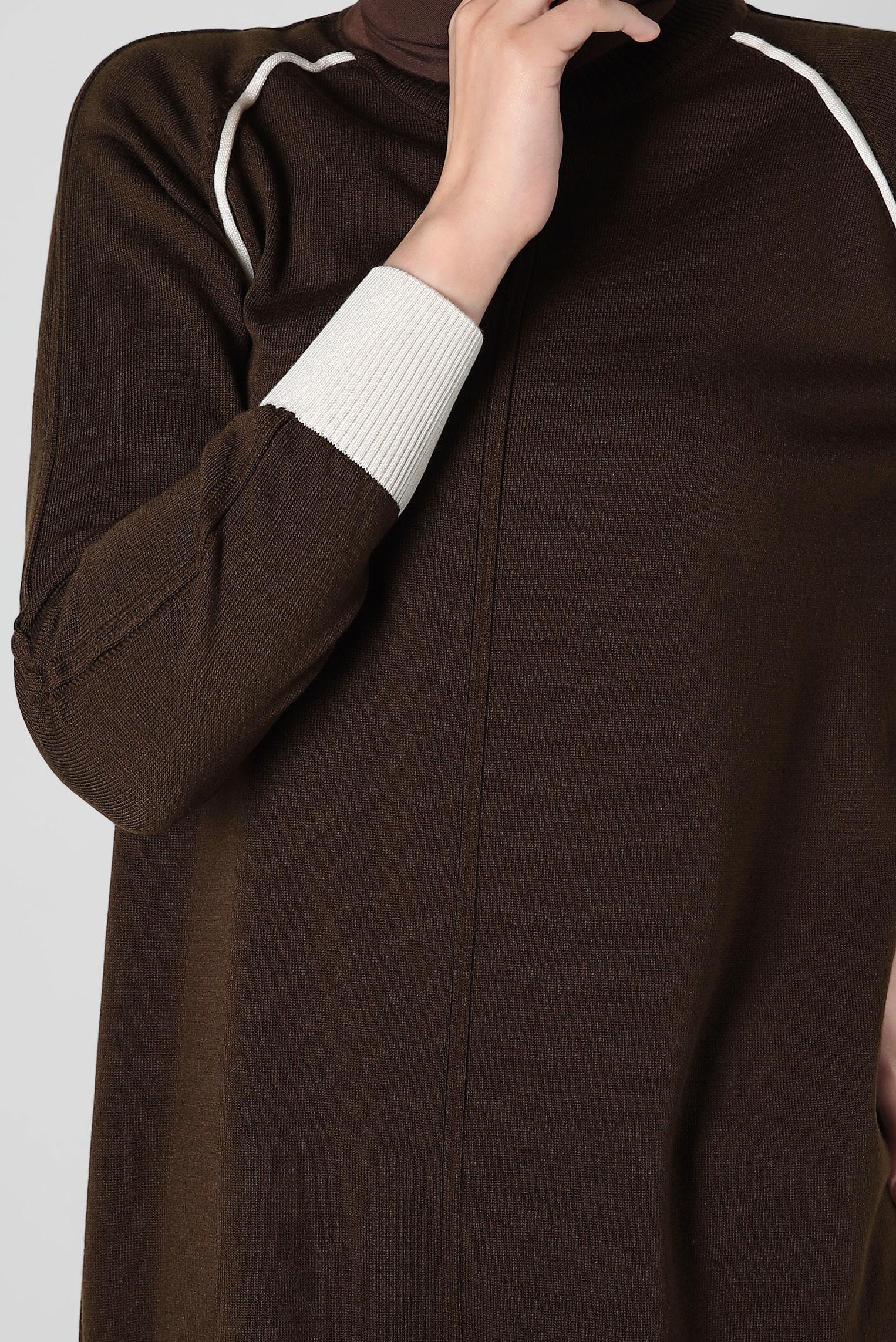 Tesettür giyim KAHVE BOĞAZLI YAKA TRİKO TUNİK 44010