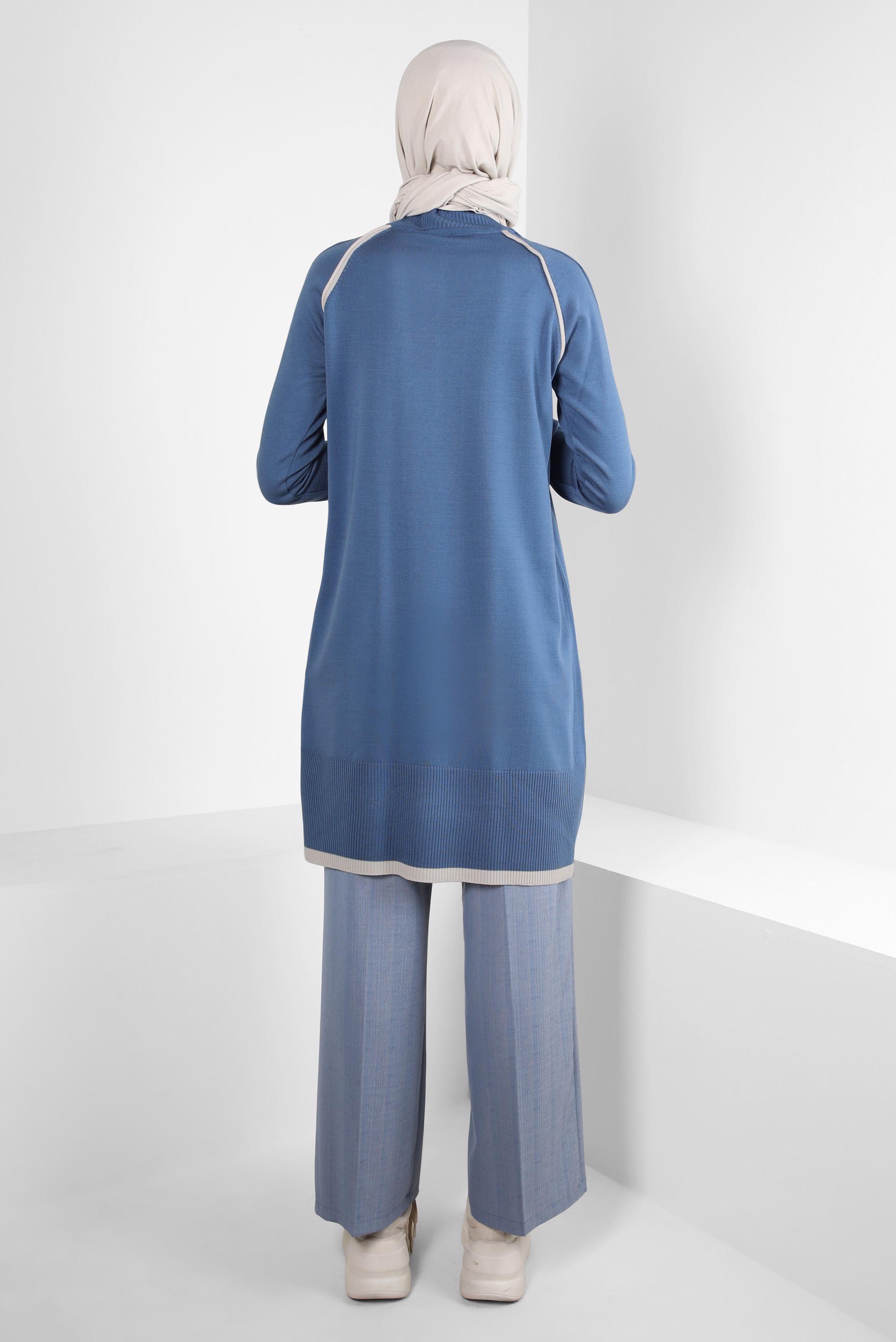 Tesettür giyim MAVİ BOĞAZLI YAKA TRİKO TUNİK 44010