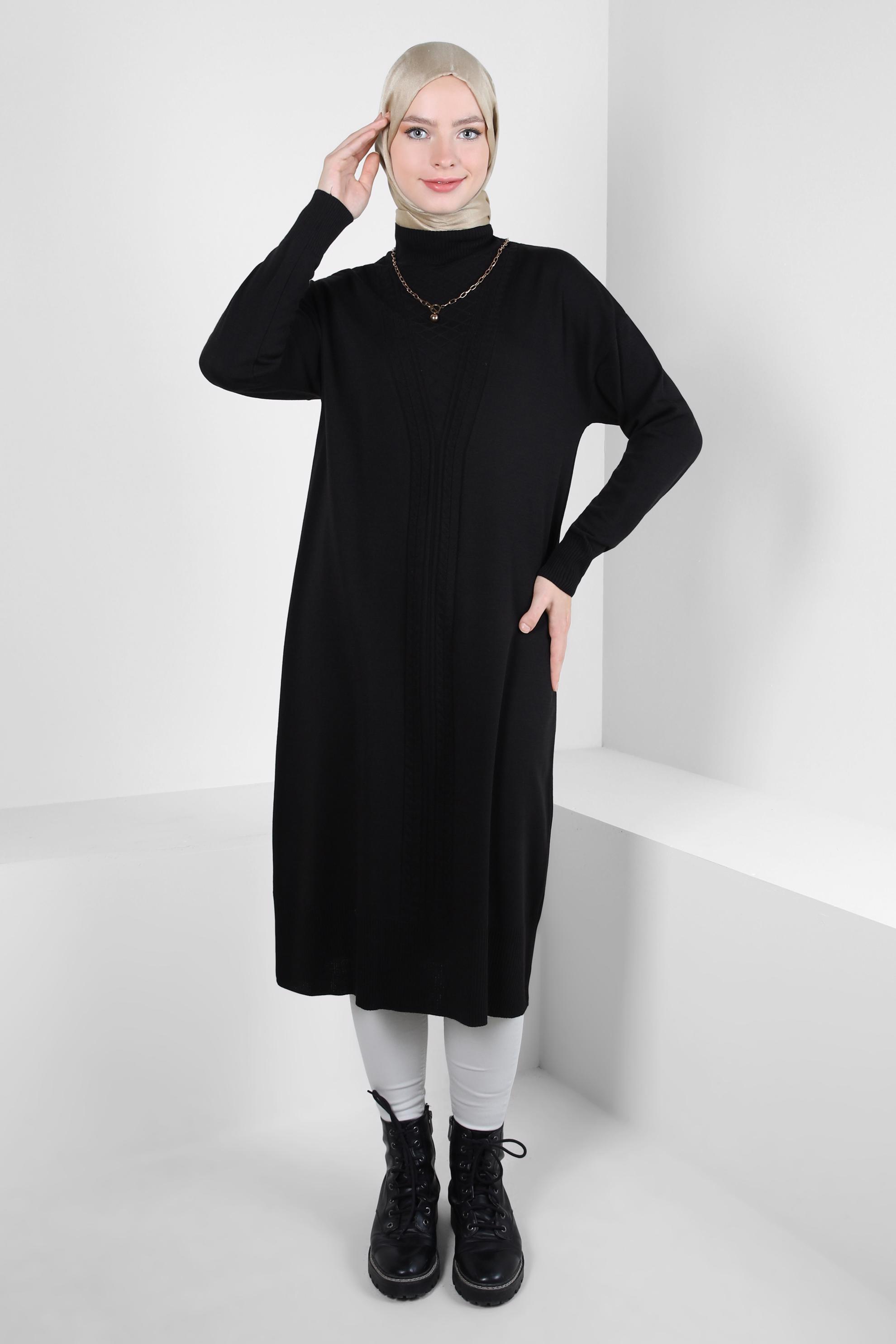 Tesettür giyim SİYAH BOĞAZLI YAKA TRİKO TUNİK 44011