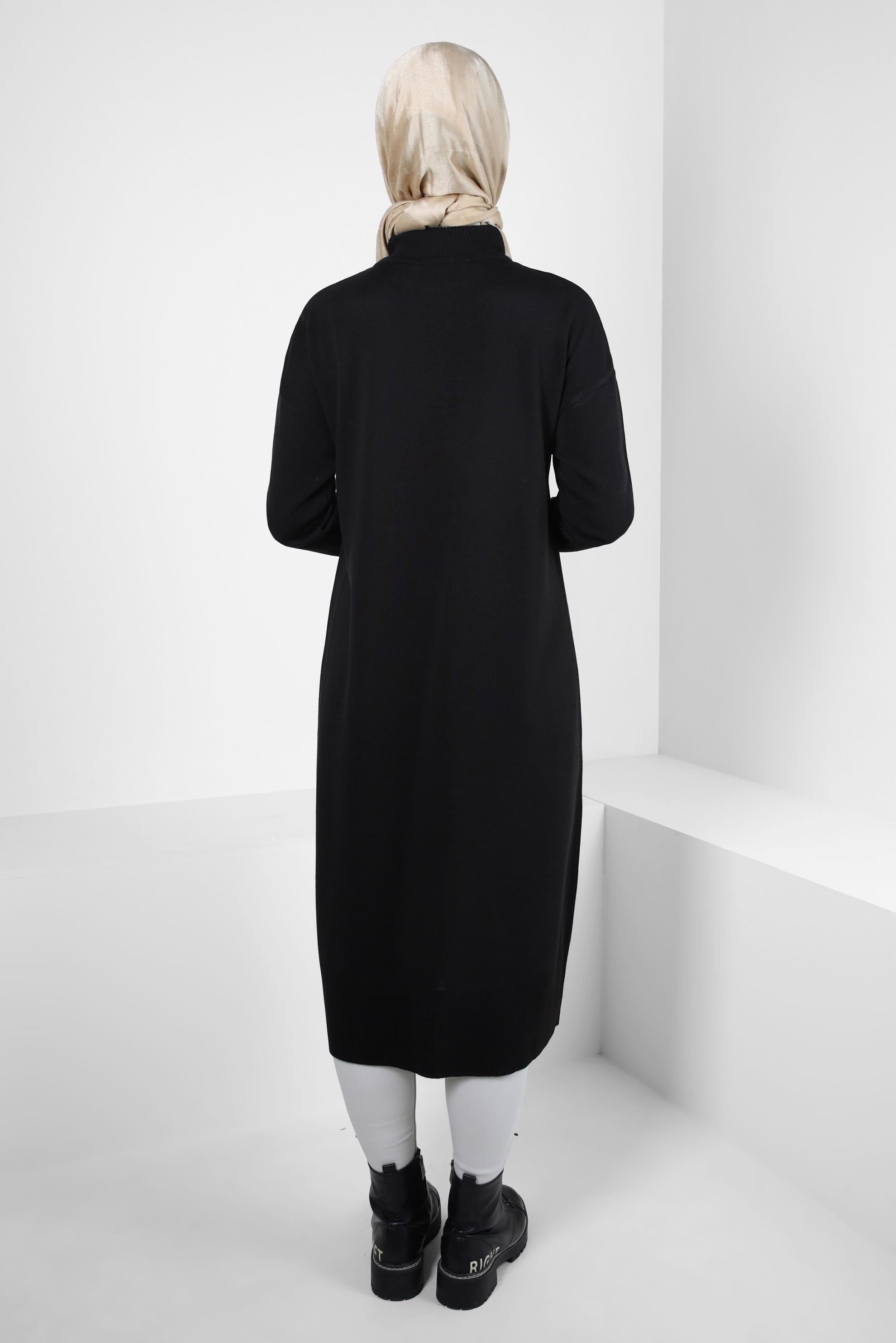 Tesettür giyim SİYAH BOĞAZLI YAKA TRİKO TUNİK 44011