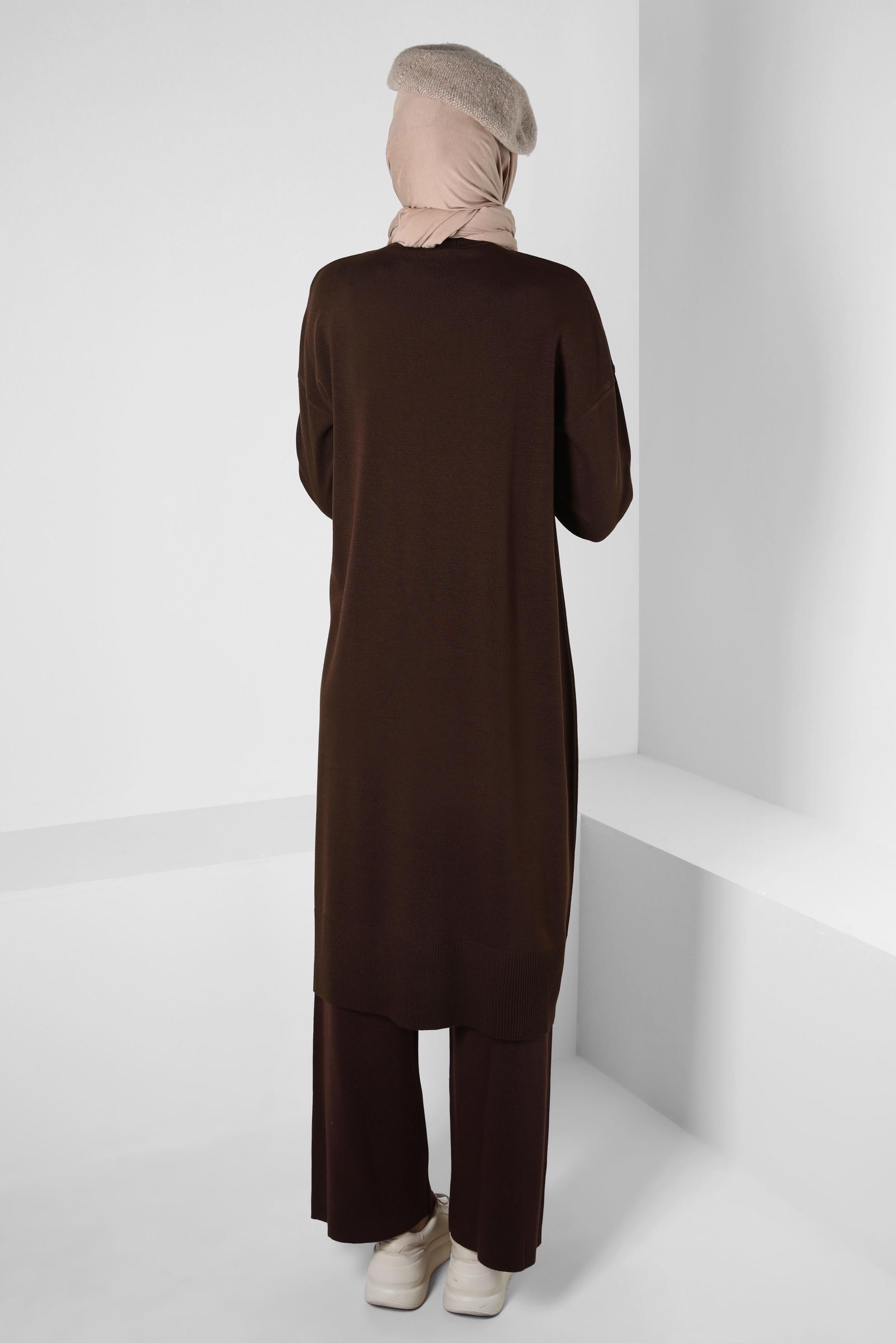 Tesettür giyim KAHVE BOĞAZLI YAKA TRİKO TUNİK 44011