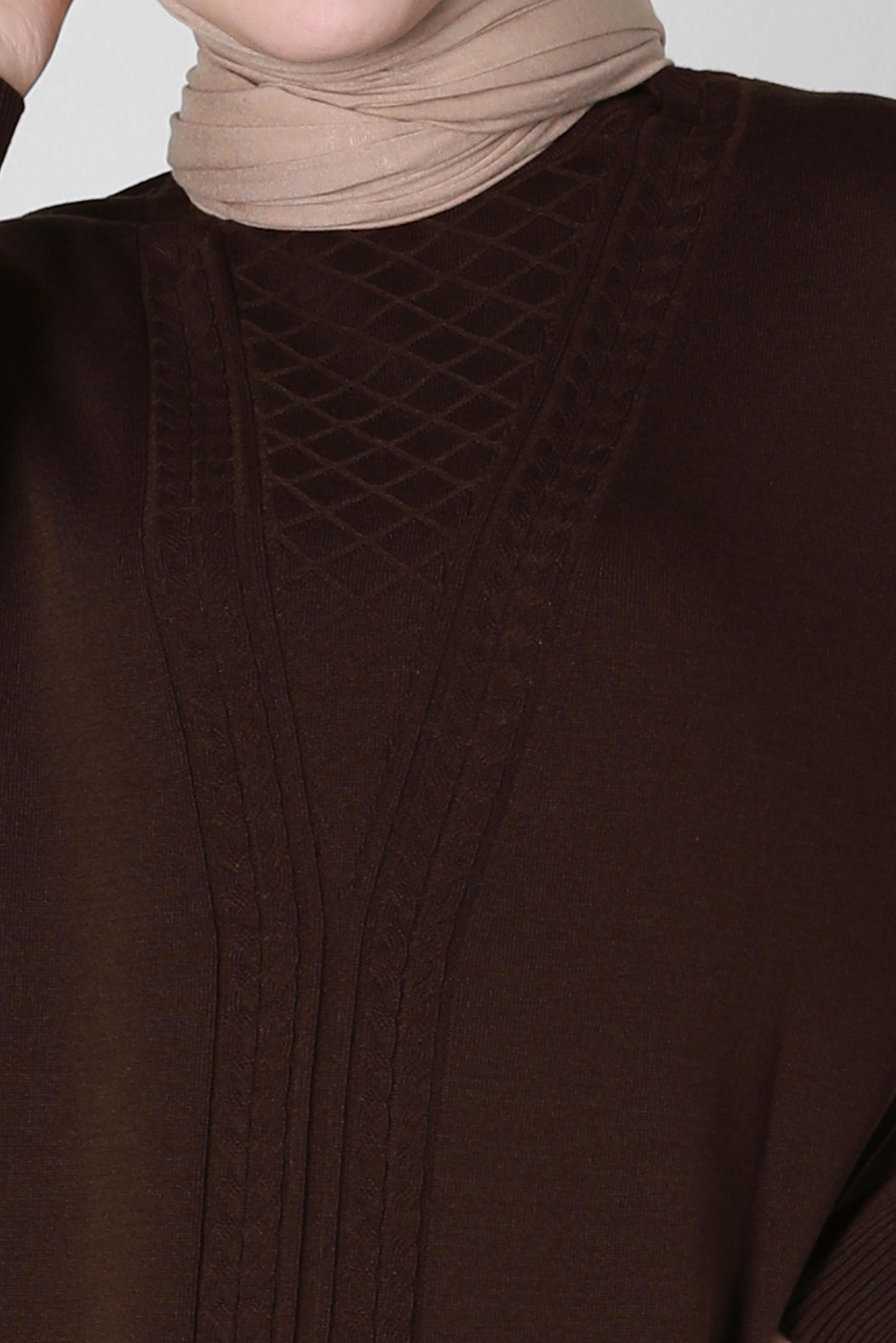 Tesettür giyim KAHVE BOĞAZLI YAKA TRİKO TUNİK 44011