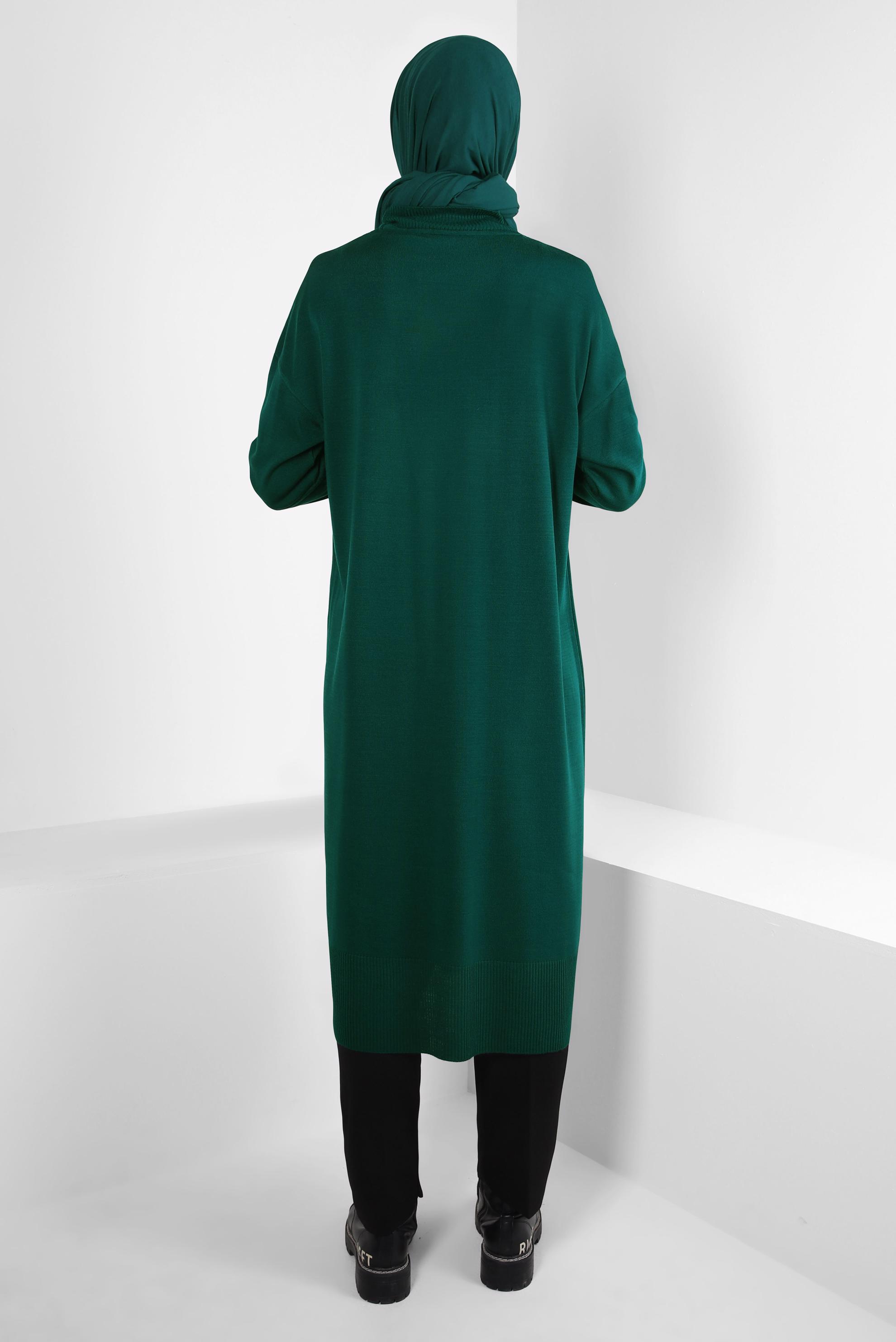 Tesettür giyim YEŞİL BOĞAZLI YAKA TRİKO TUNİK 44011