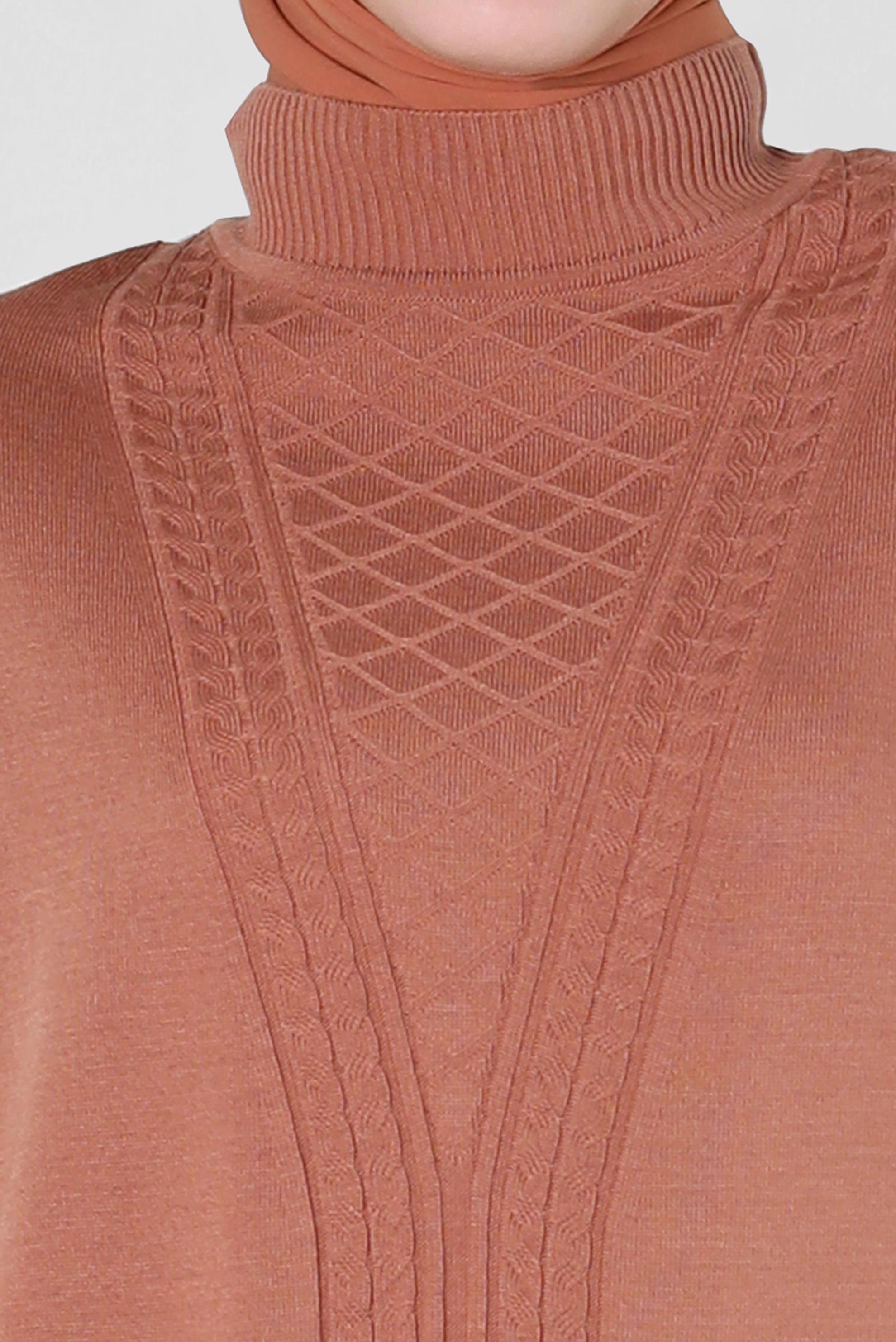 Tesettür giyim KAHVE BOĞAZLI YAKA TRİKO TUNİK 44011