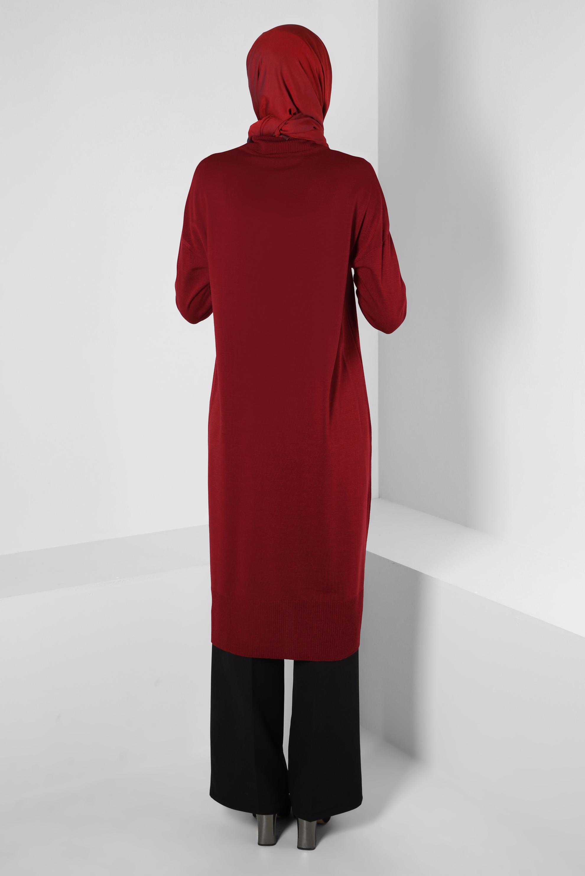 Tesettür giyim BORDO BOĞAZLI YAKA TRİKO TUNİK 44011