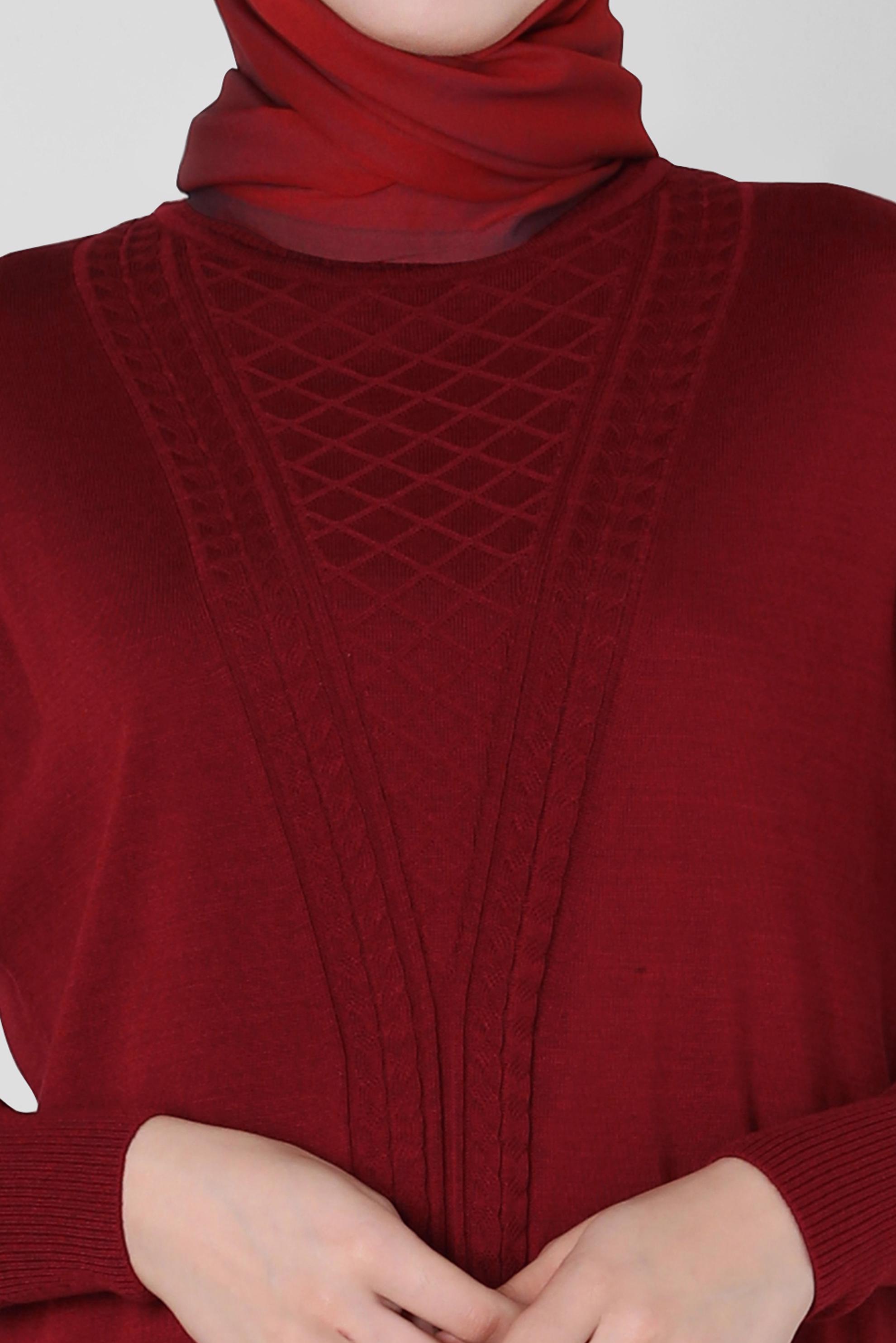 Tesettür giyim BORDO BOĞAZLI YAKA TRİKO TUNİK 44011