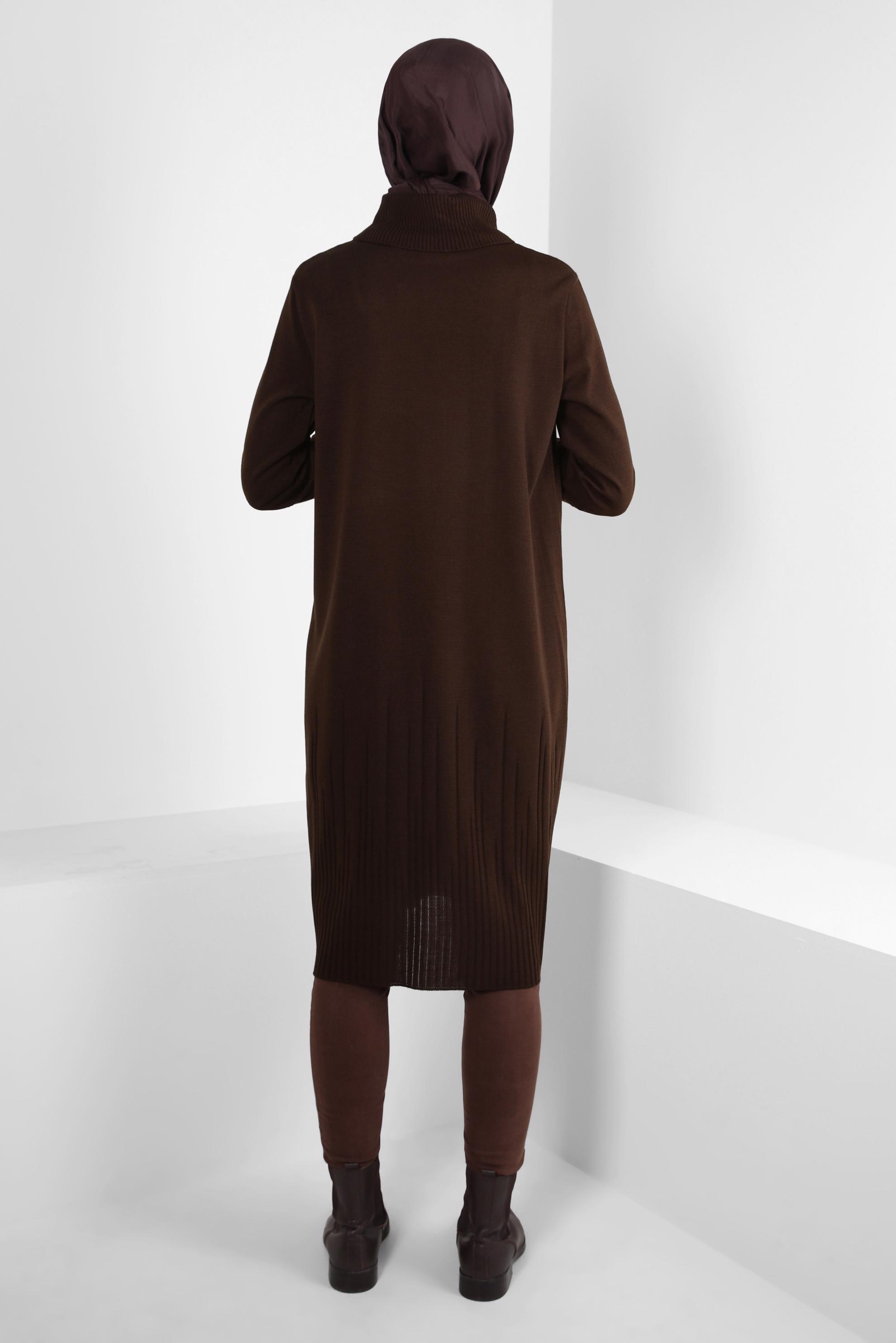 Tesettür giyim KAHVE BOĞAZLI YAKA TRİKO TUNİK 44012