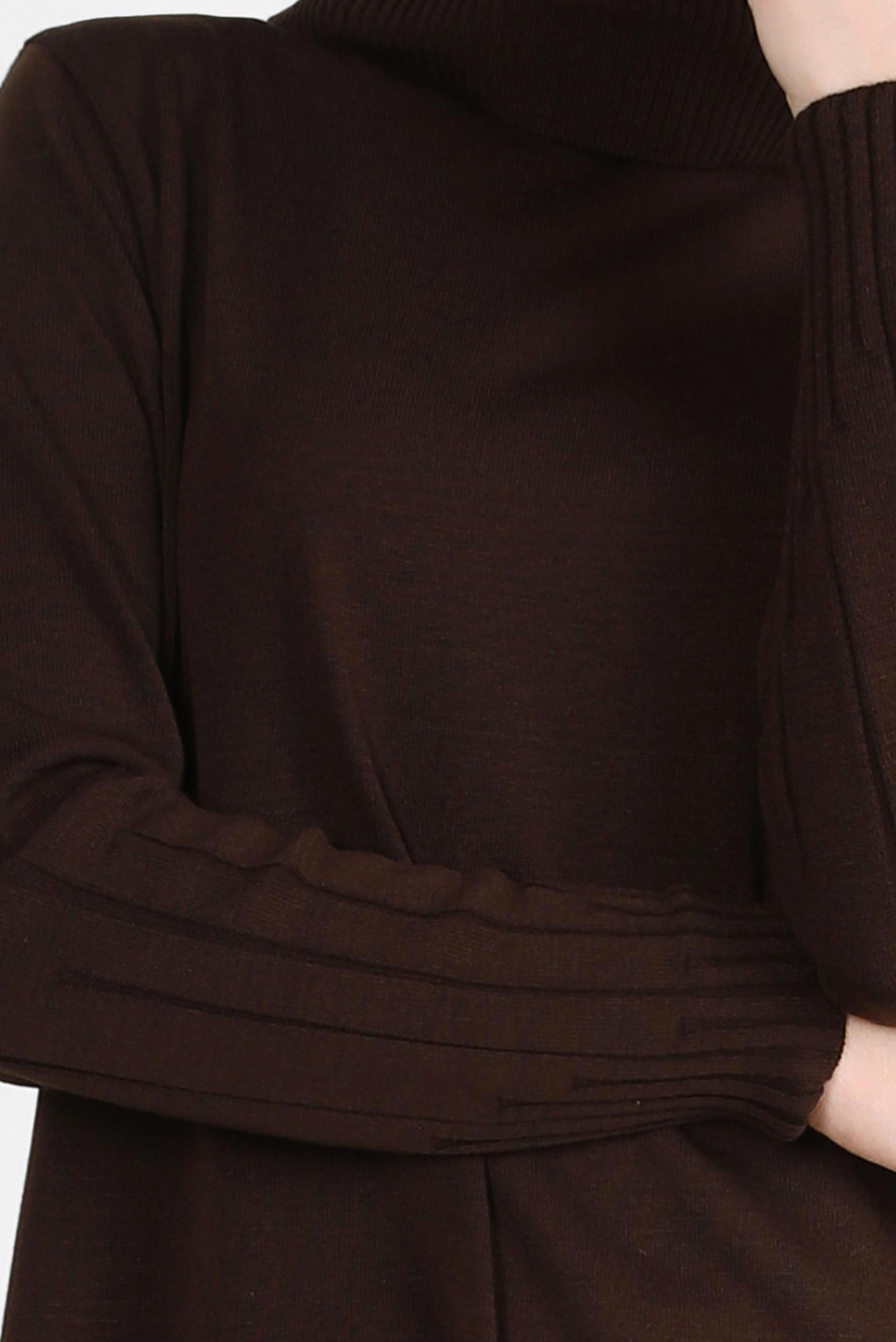 Tesettür giyim KAHVE BOĞAZLI YAKA TRİKO TUNİK 44012