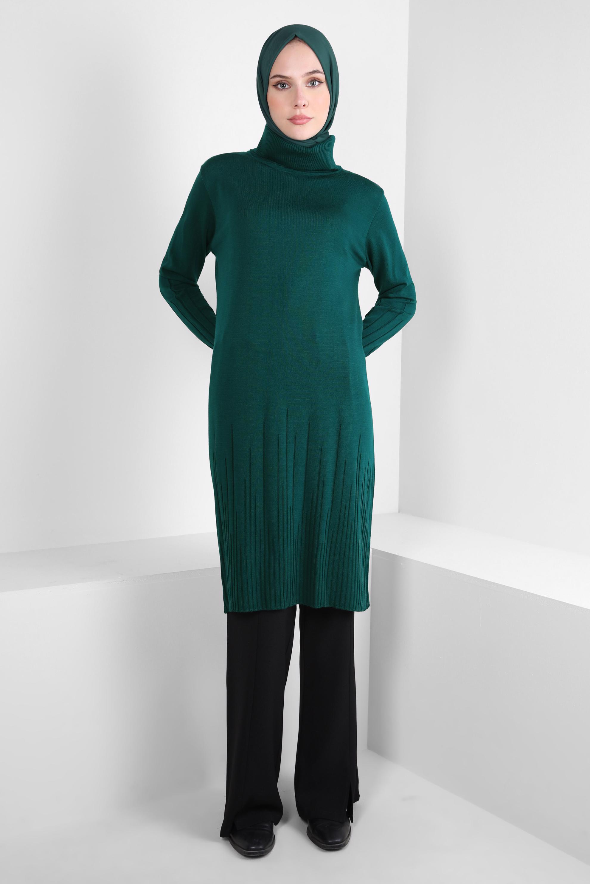 Tesettür giyim YEŞİL BOĞAZLI YAKA TRİKO TUNİK 44012