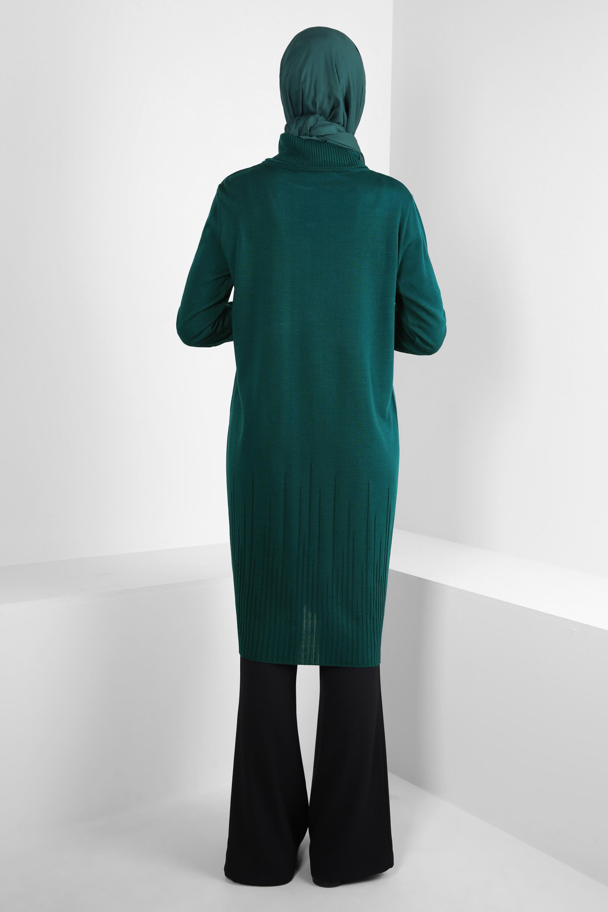 Tesettür giyim YEŞİL BOĞAZLI YAKA TRİKO TUNİK 44012