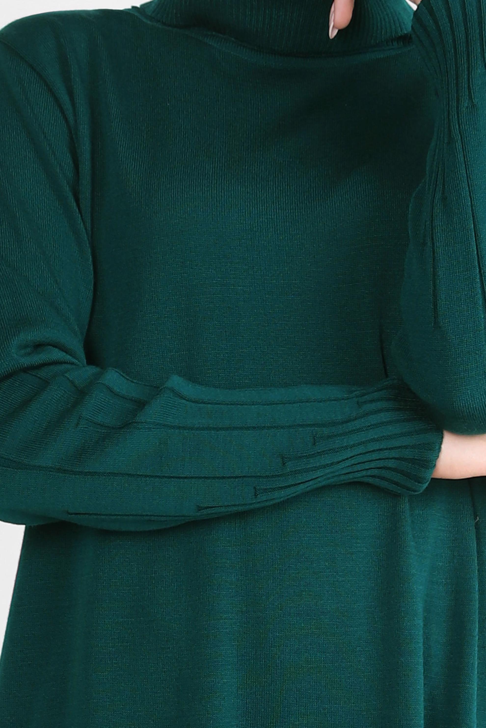 Tesettür giyim YEŞİL BOĞAZLI YAKA TRİKO TUNİK 44012