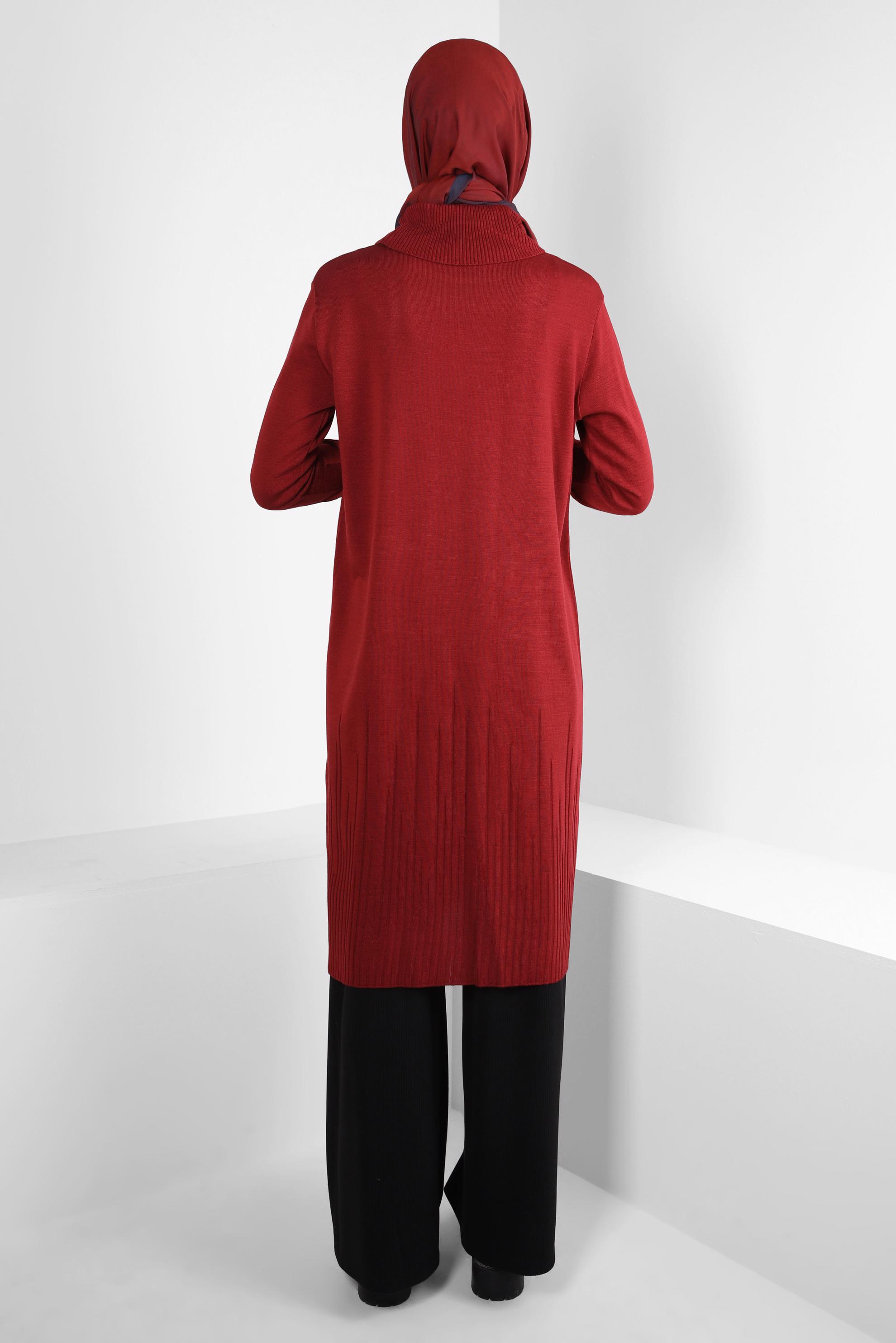 Tesettür giyim BORDO BOĞAZLI YAKA TRİKO TUNİK 44012