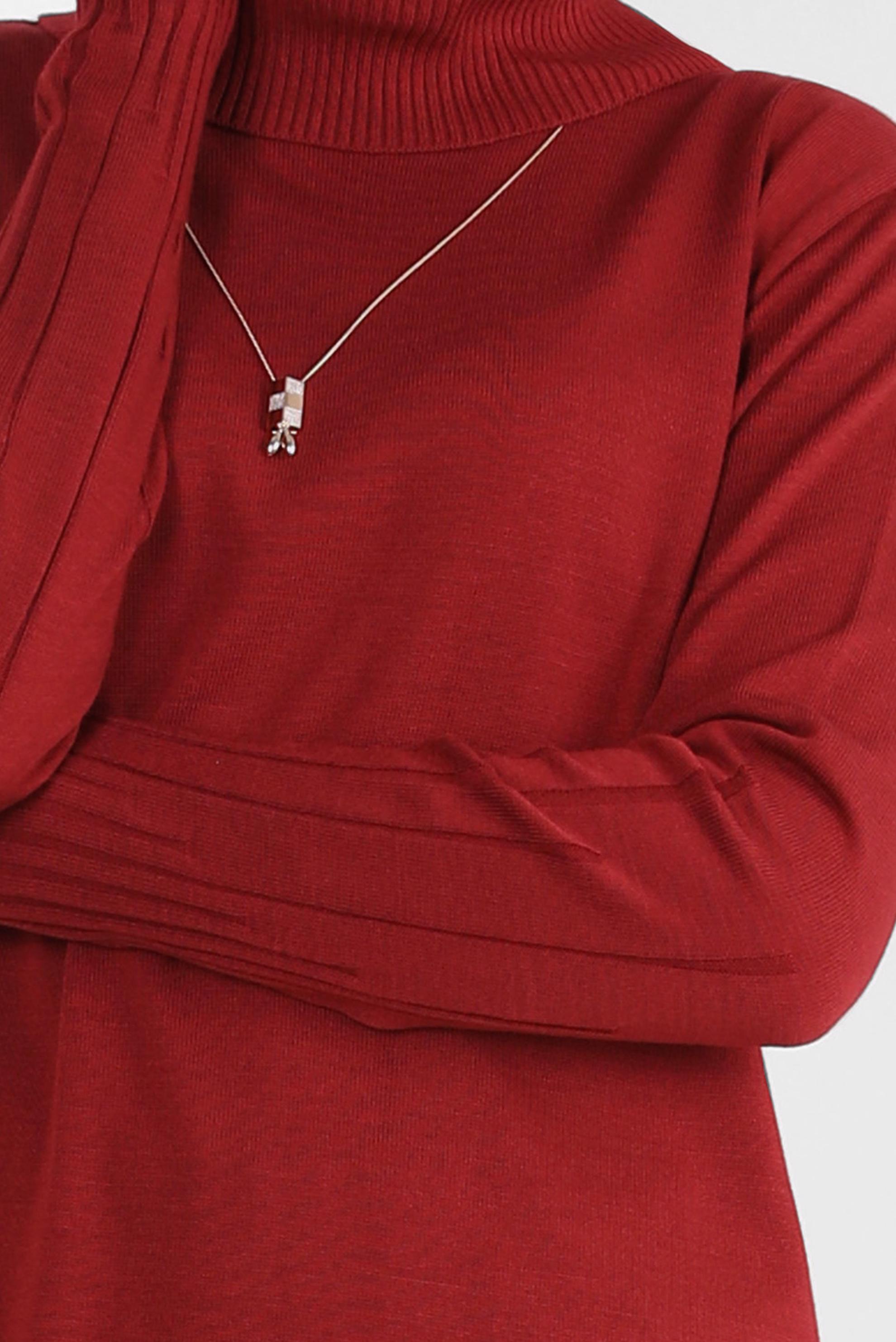 Tesettür giyim BORDO BOĞAZLI YAKA TRİKO TUNİK 44012