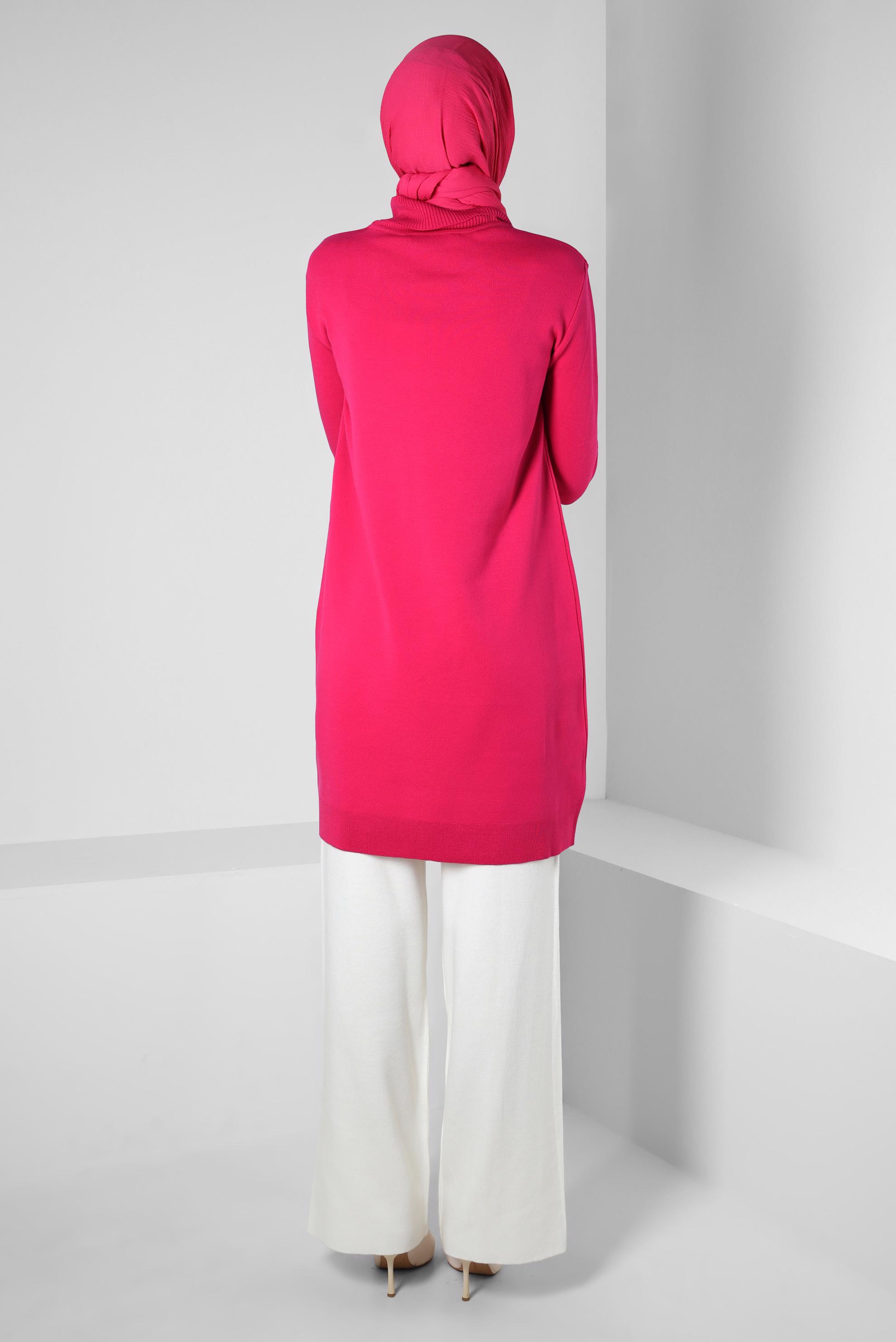 Tesettür giyim FUŞYA BOĞAZLI YAKA TRİKO TUNİK 44013