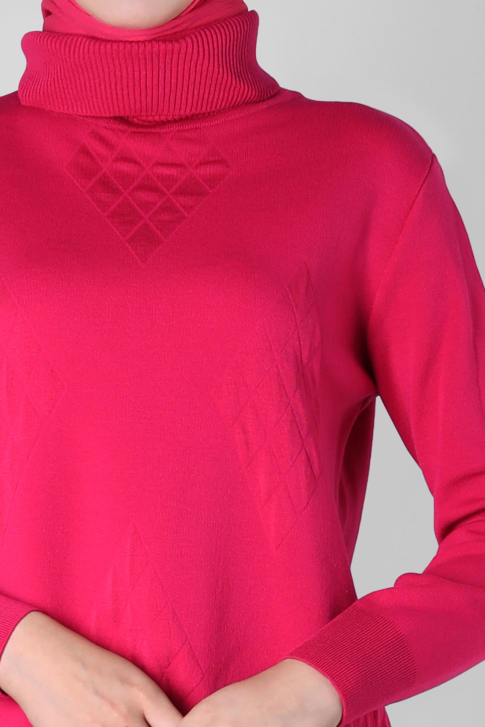 Tesettür giyim FUŞYA BOĞAZLI YAKA TRİKO TUNİK 44013