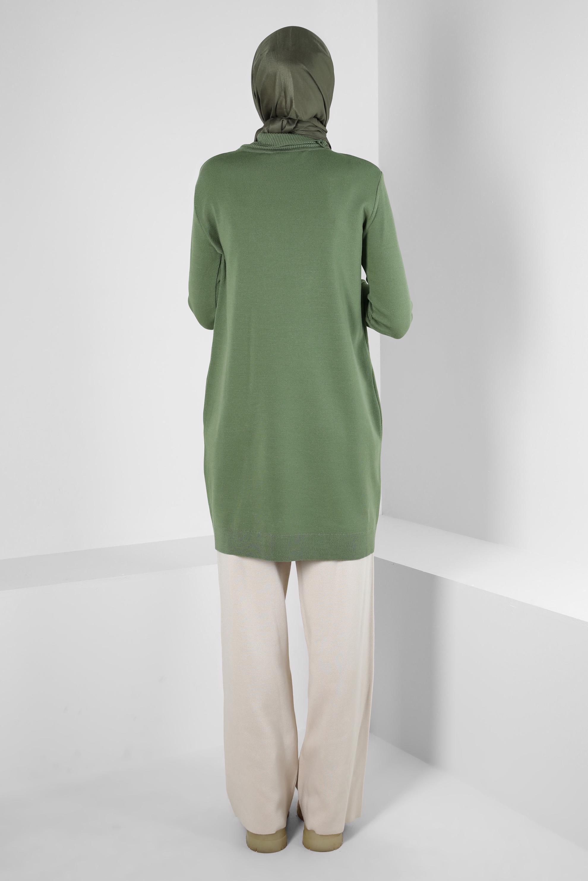 Tesettür giyim YEŞİL BOĞAZLI YAKA TRİKO TUNİK 44013