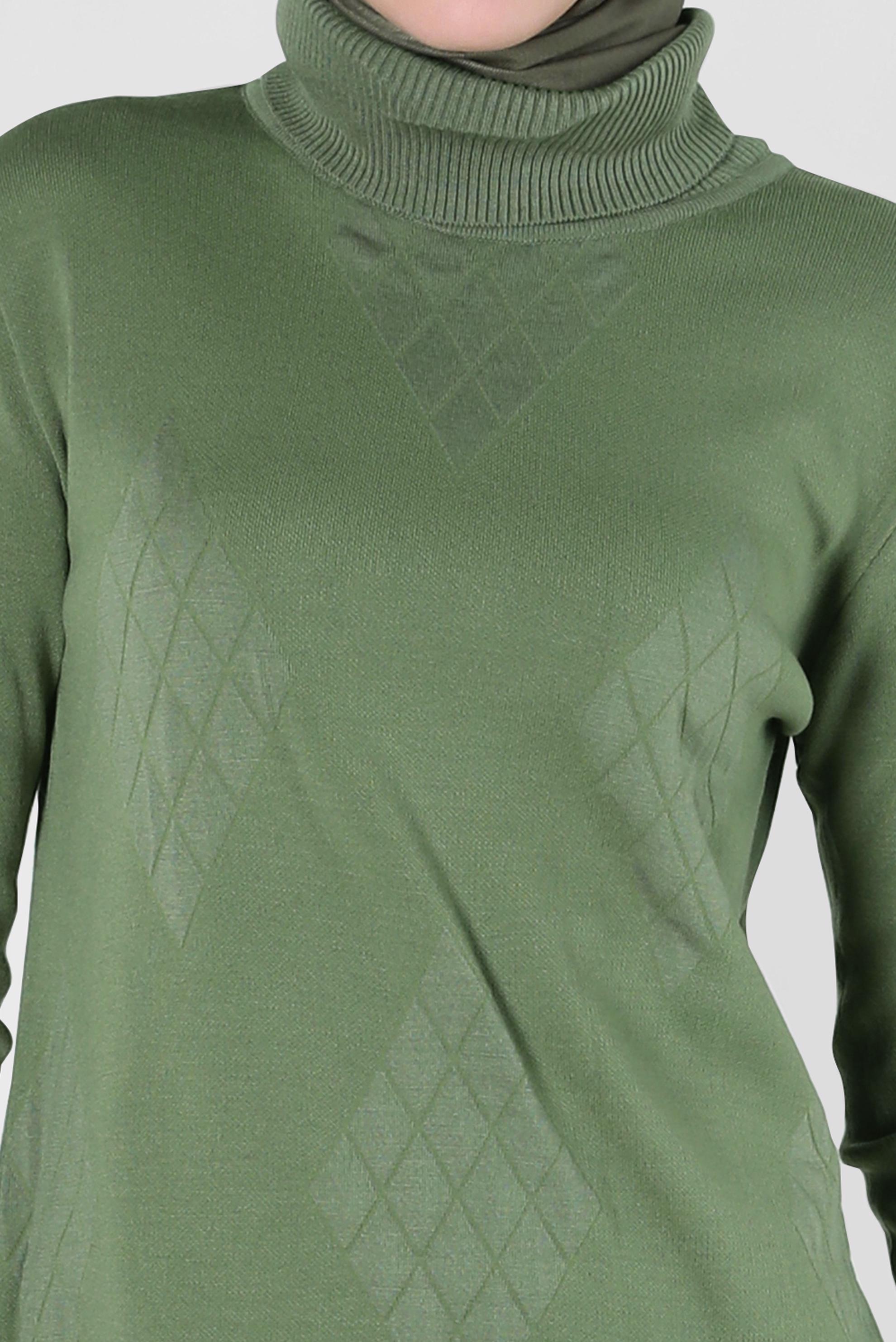 Tesettür giyim YEŞİL BOĞAZLI YAKA TRİKO TUNİK 44013