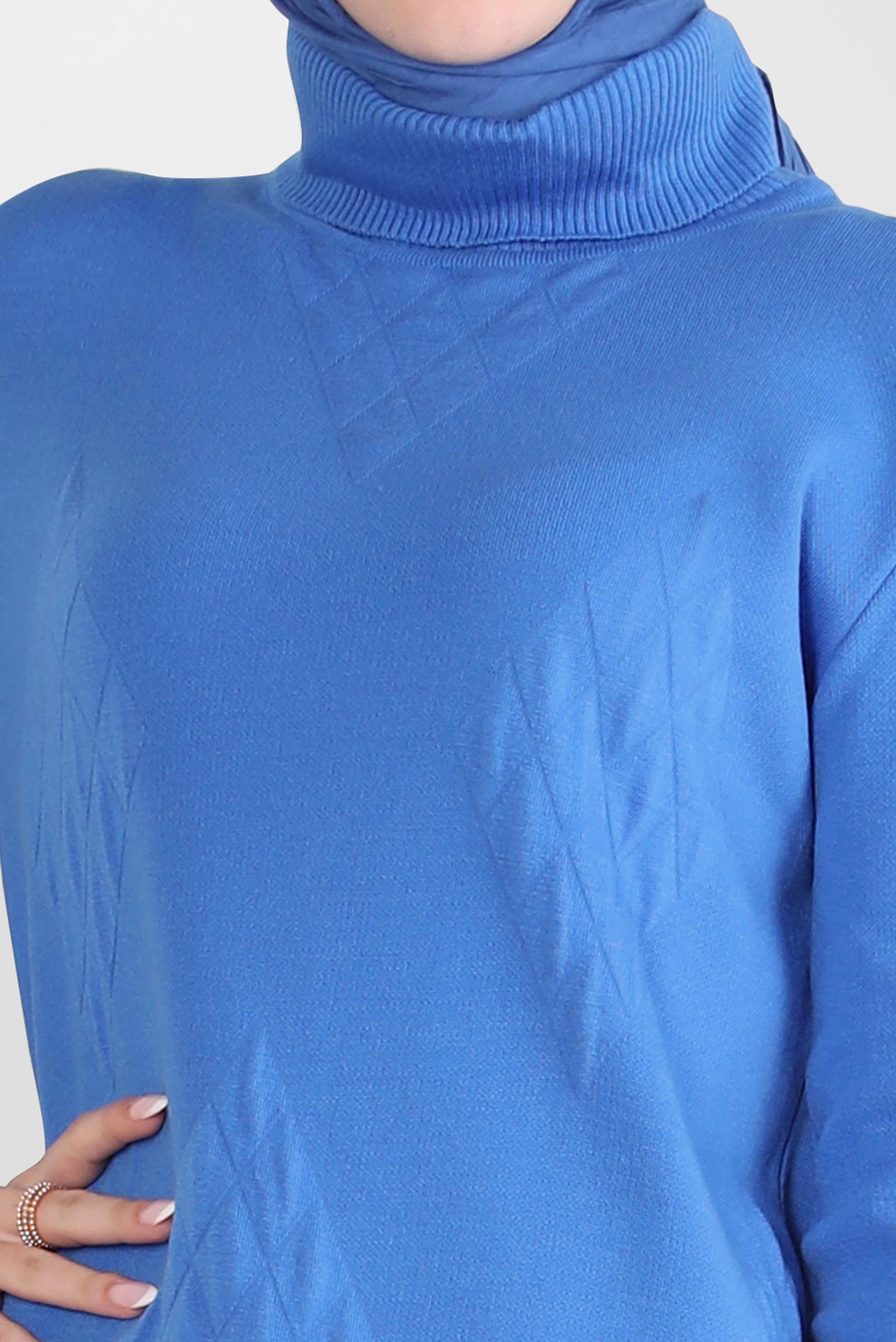 Tesettür giyim MAVİ BOĞAZLI YAKA TRİKO TUNİK 44013