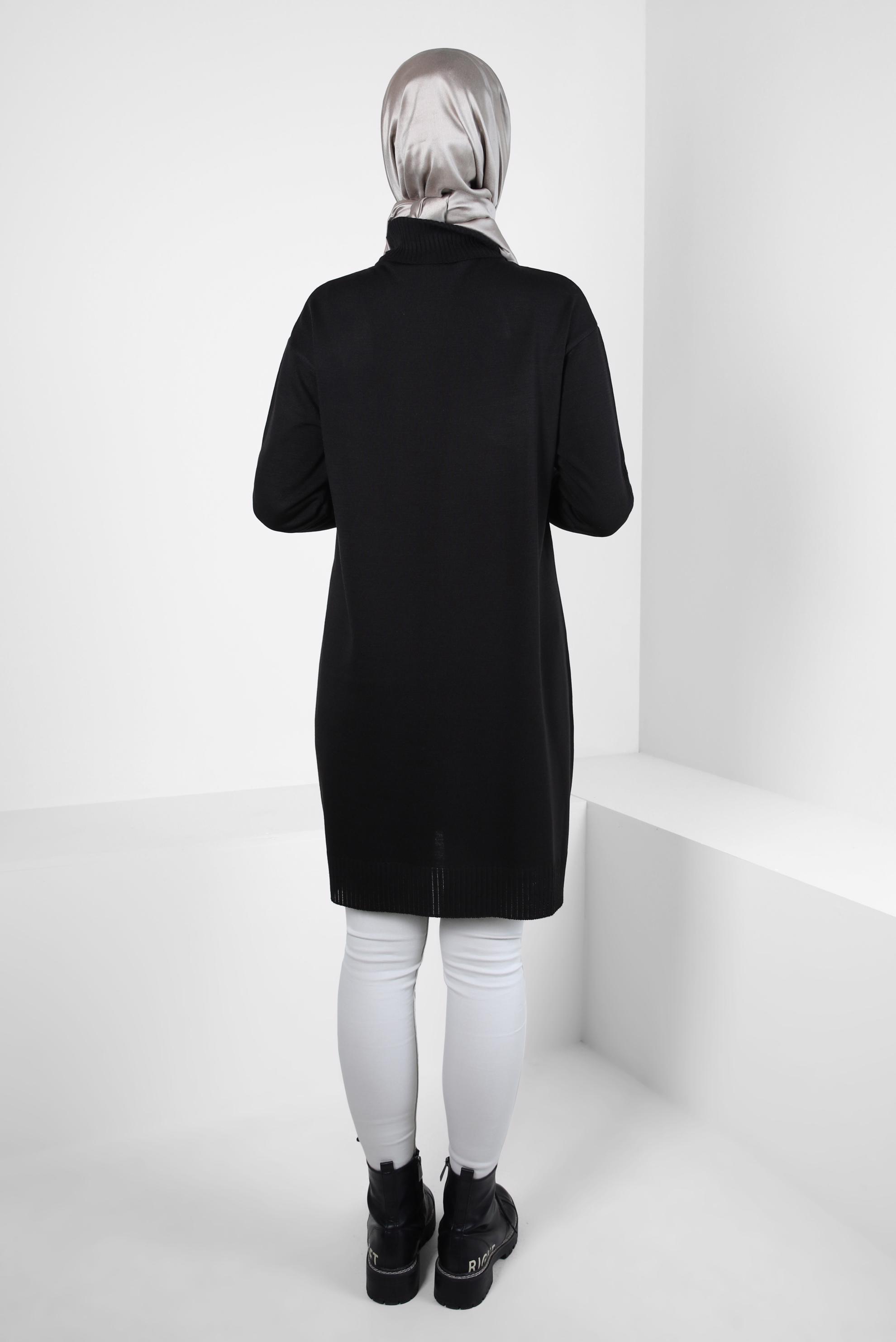 Tesettür giyim SİYAH BOĞAZLI YAKA TRİKO TUNİK 44014