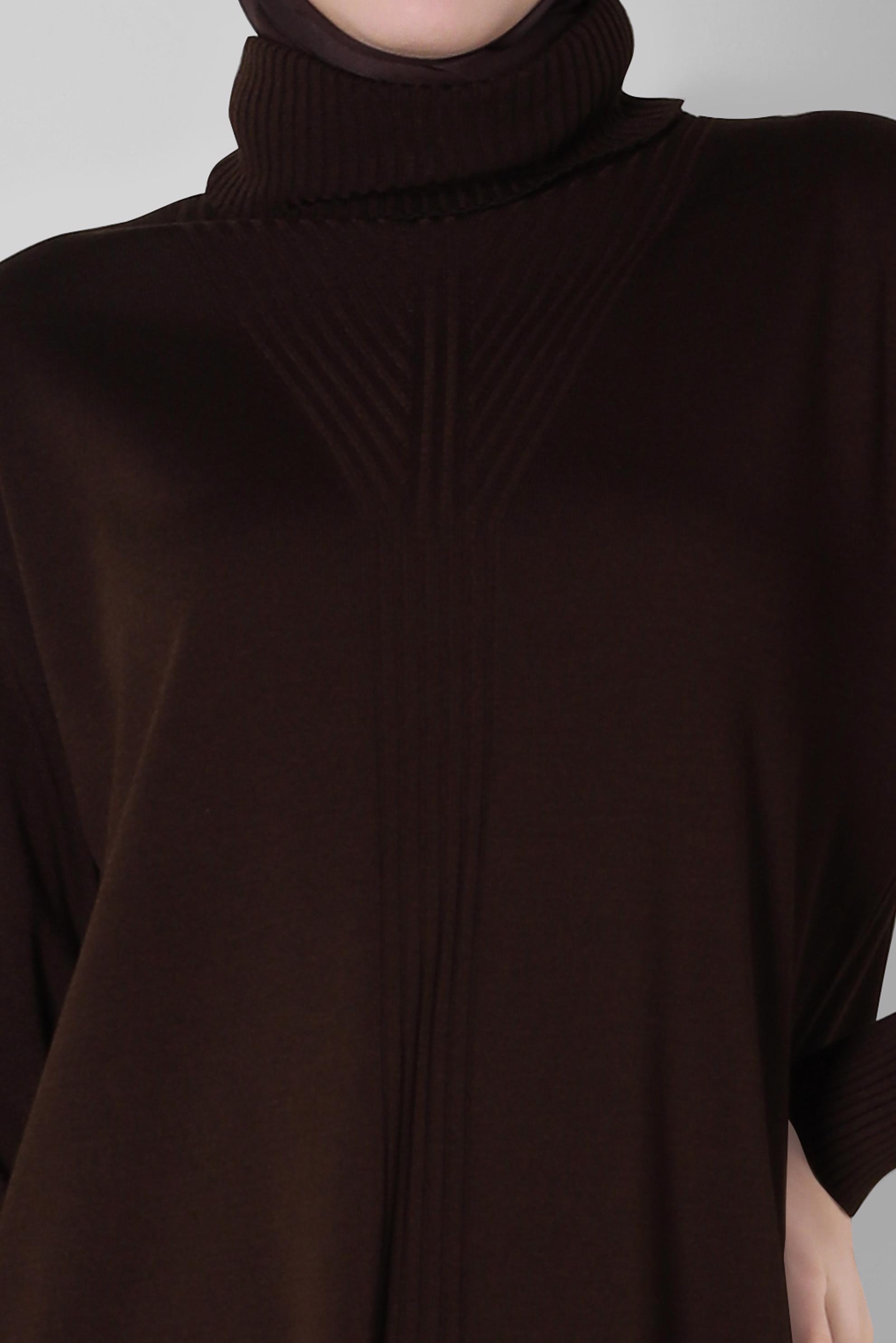 Tesettür giyim KAHVE BOĞAZLI YAKA TRİKO TUNİK 44014