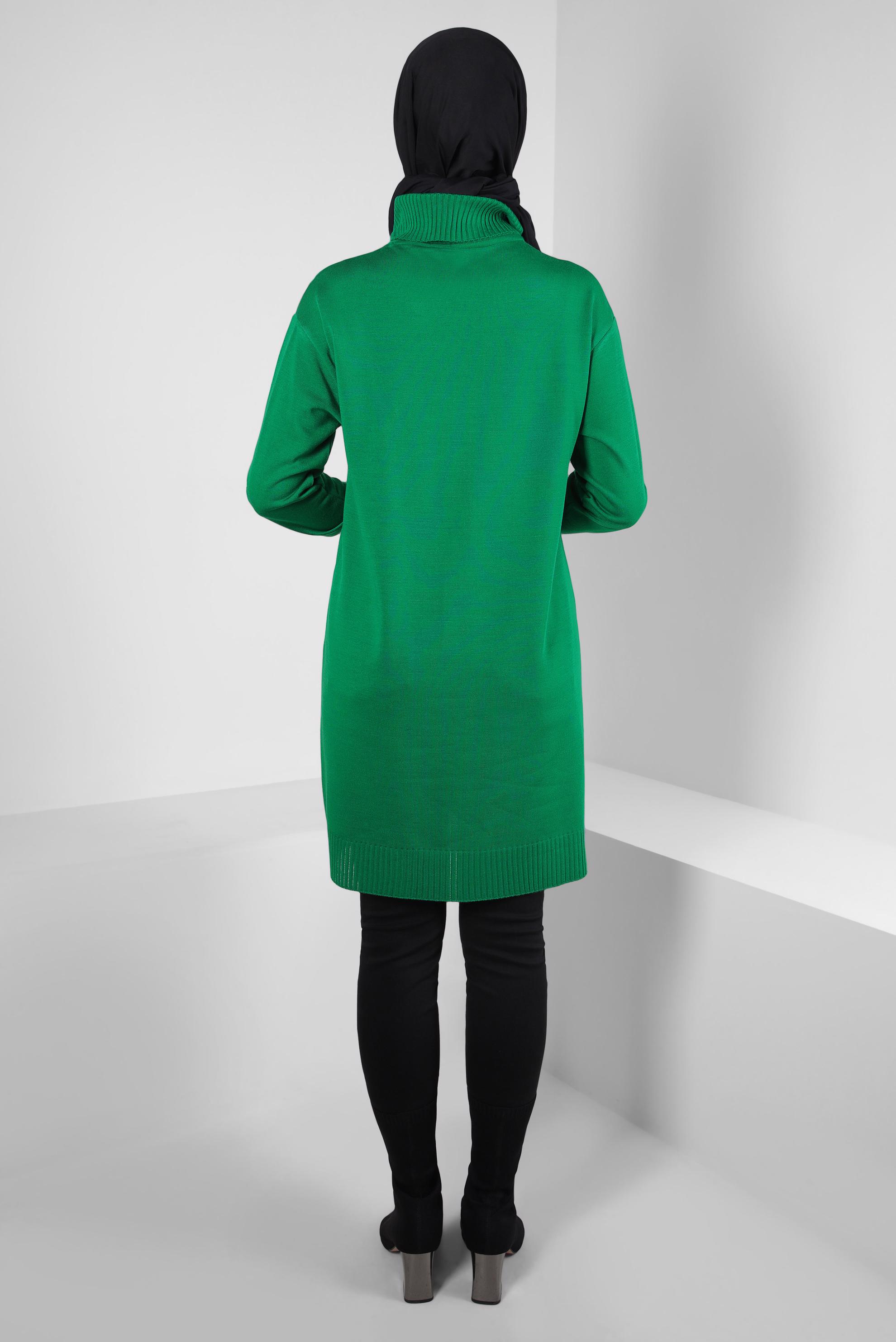 Tesettür giyim YEŞİL BOĞAZLI YAKA TRİKO TUNİK 44014