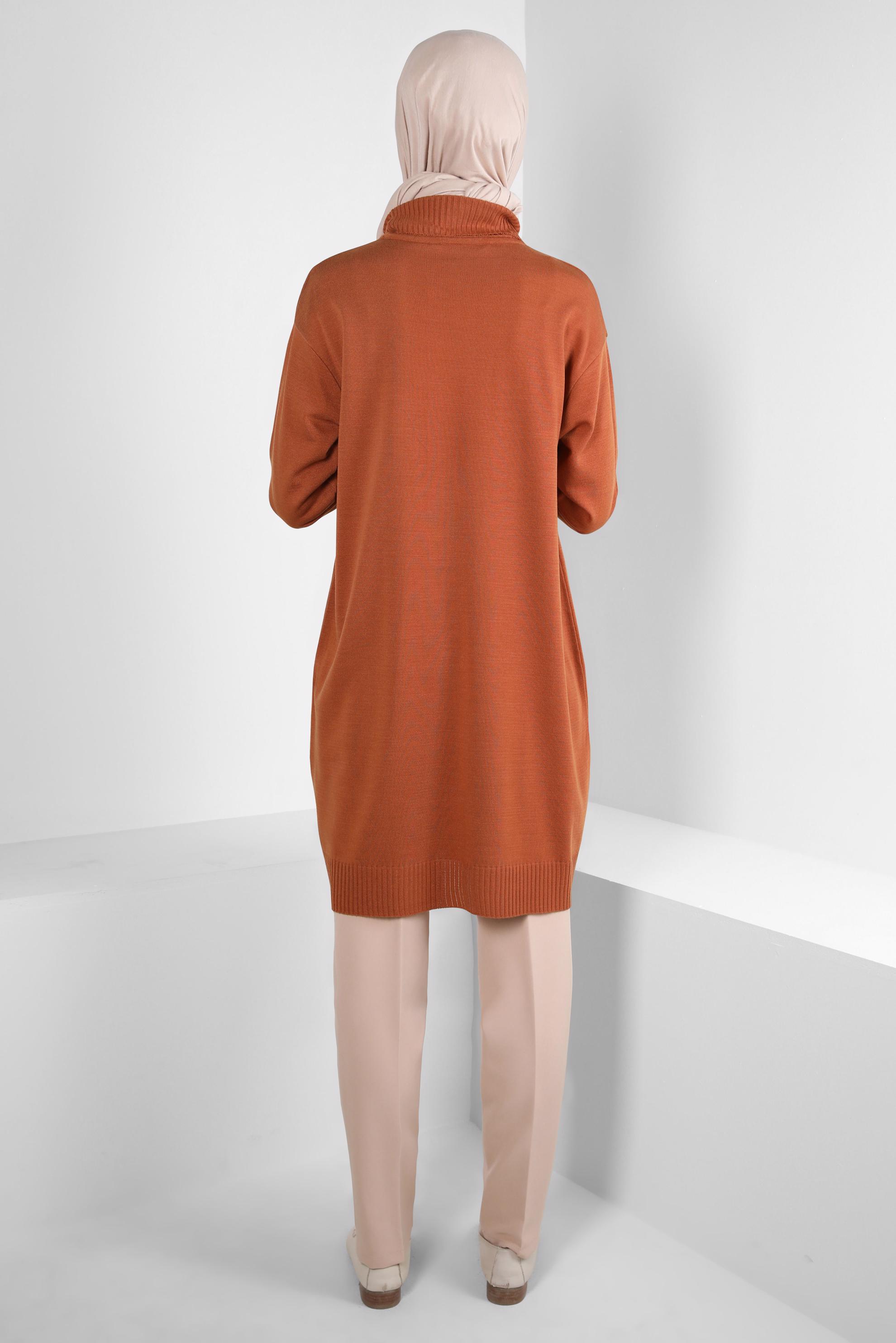 Tesettür giyim TURUNCU BOĞAZLI YAKA TRİKO TUNİK 44014