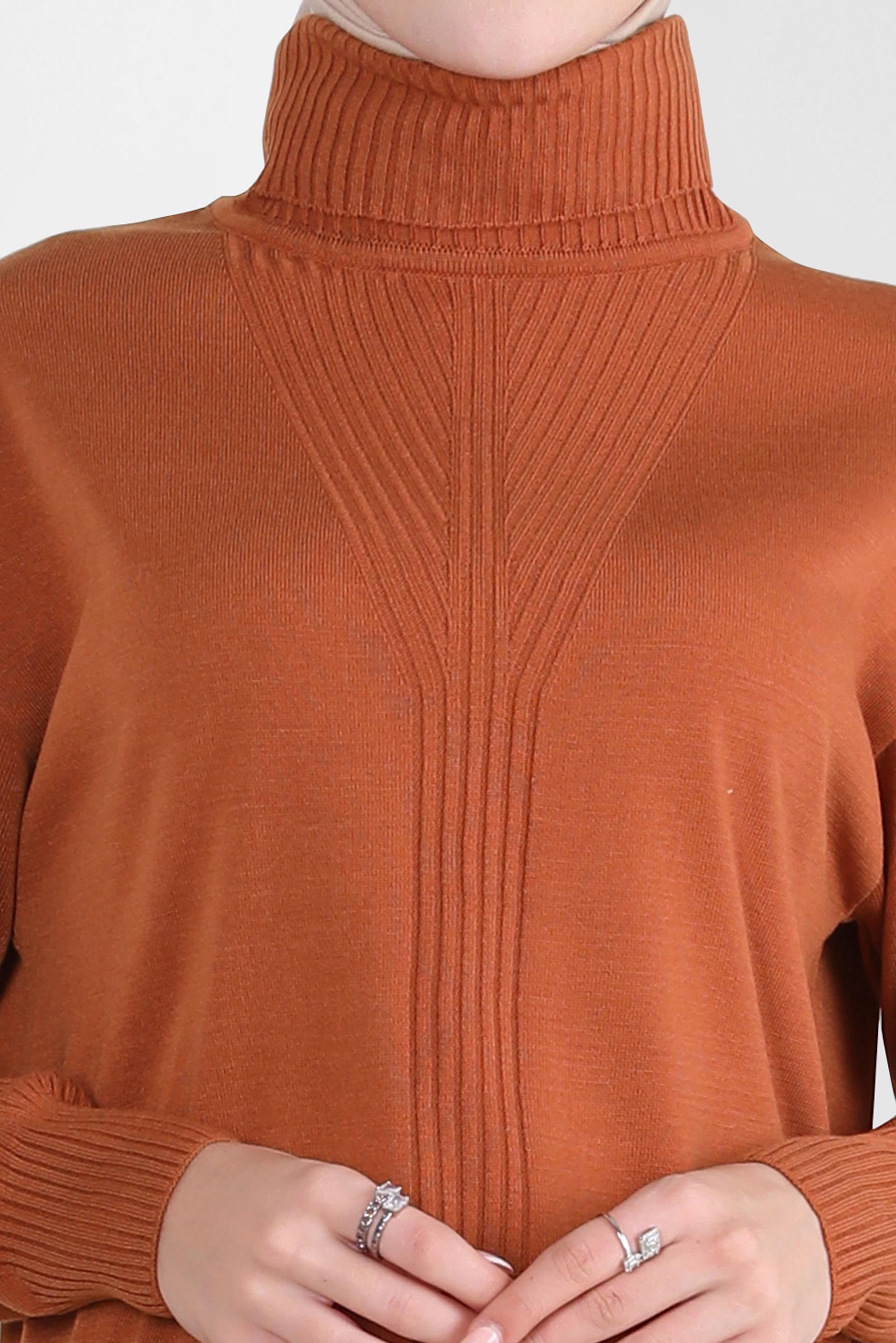 Tesettür giyim TURUNCU BOĞAZLI YAKA TRİKO TUNİK 44014