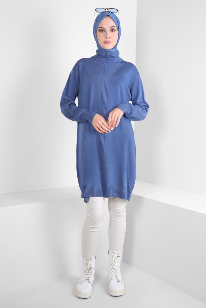 Tesettür giyim  BOĞAZLI YAKA TRİKO TUNİK 44014 - ALVİNA