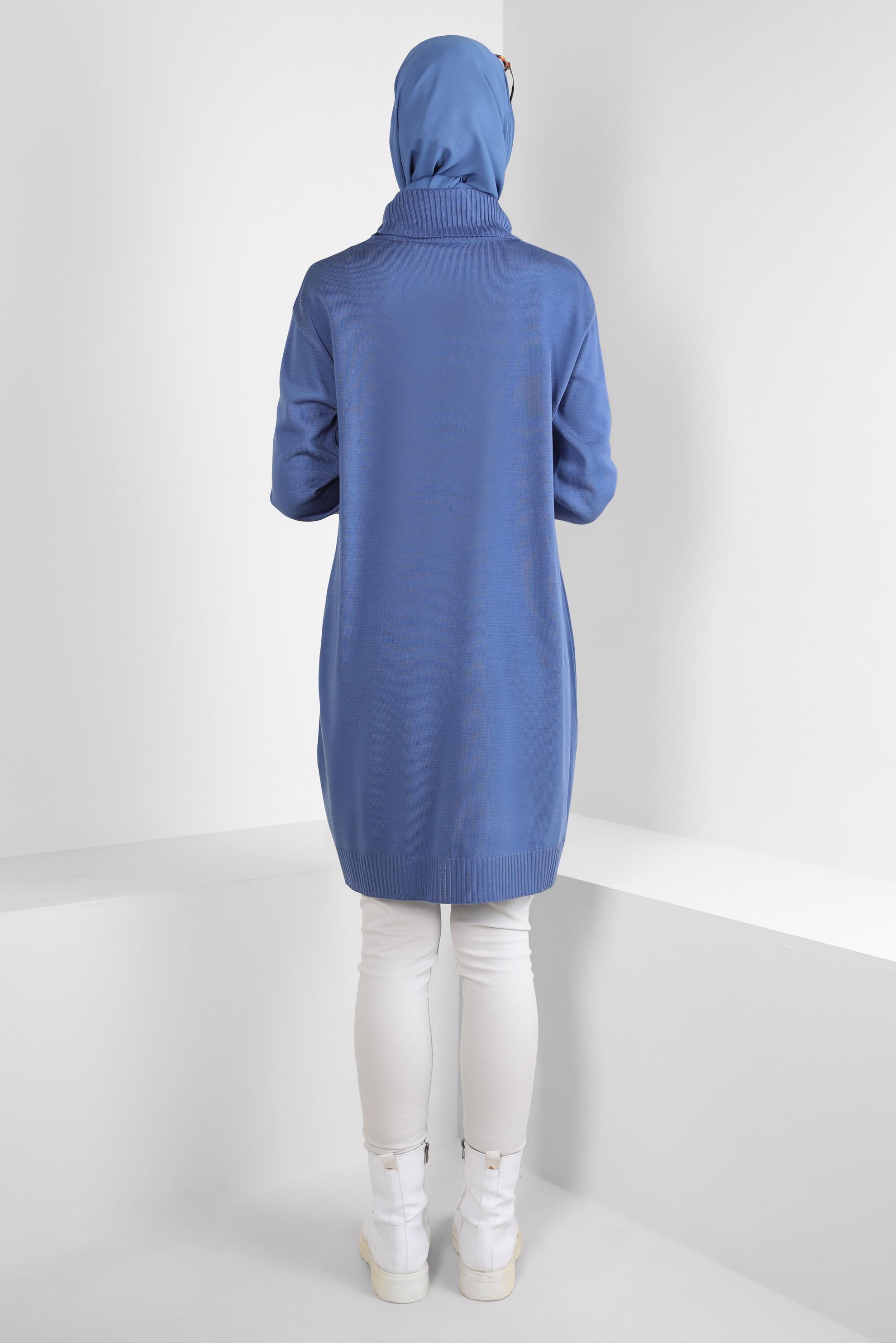 Tesettür giyim MAVİ BOĞAZLI YAKA TRİKO TUNİK 44014