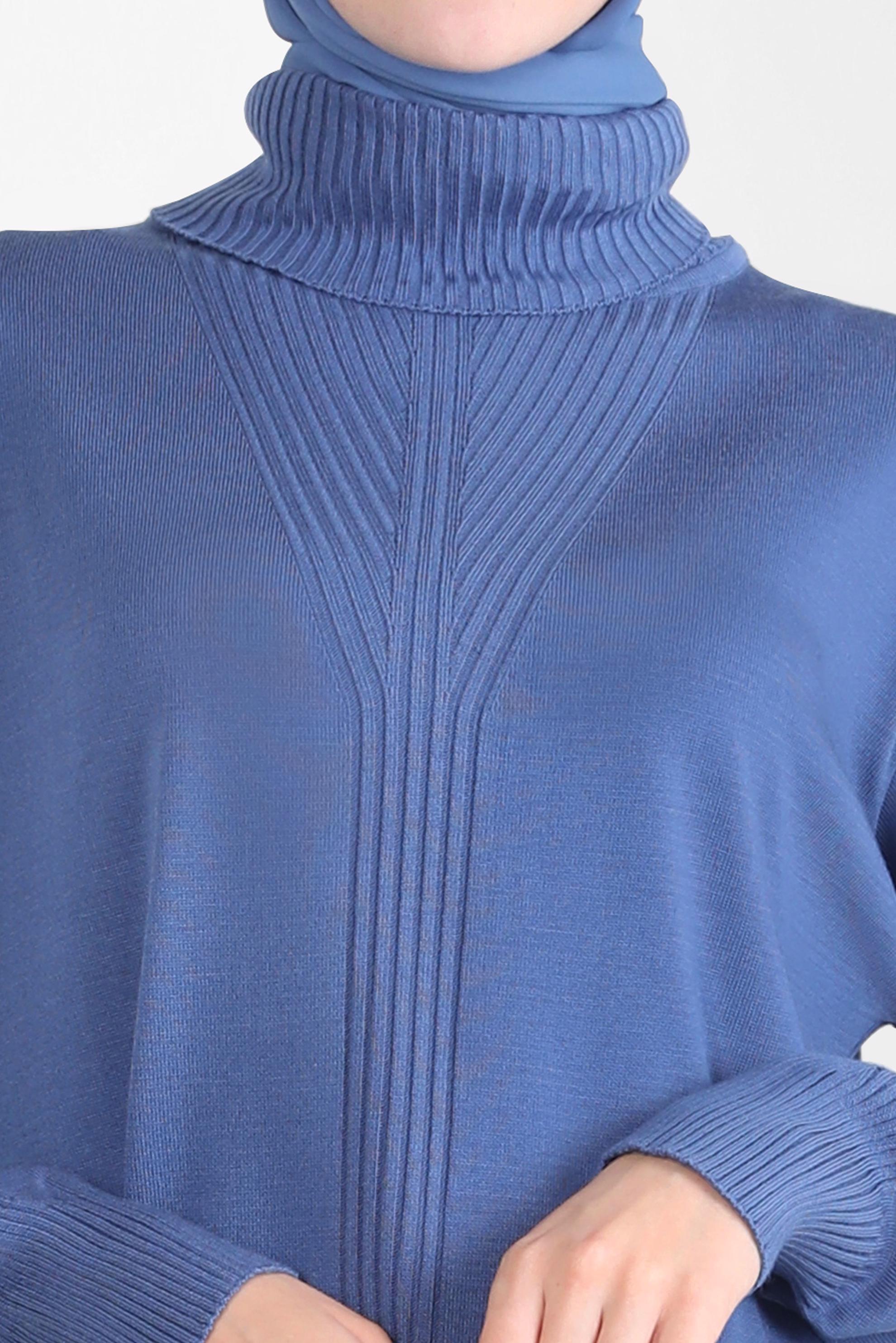 Tesettür giyim MAVİ BOĞAZLI YAKA TRİKO TUNİK 44014