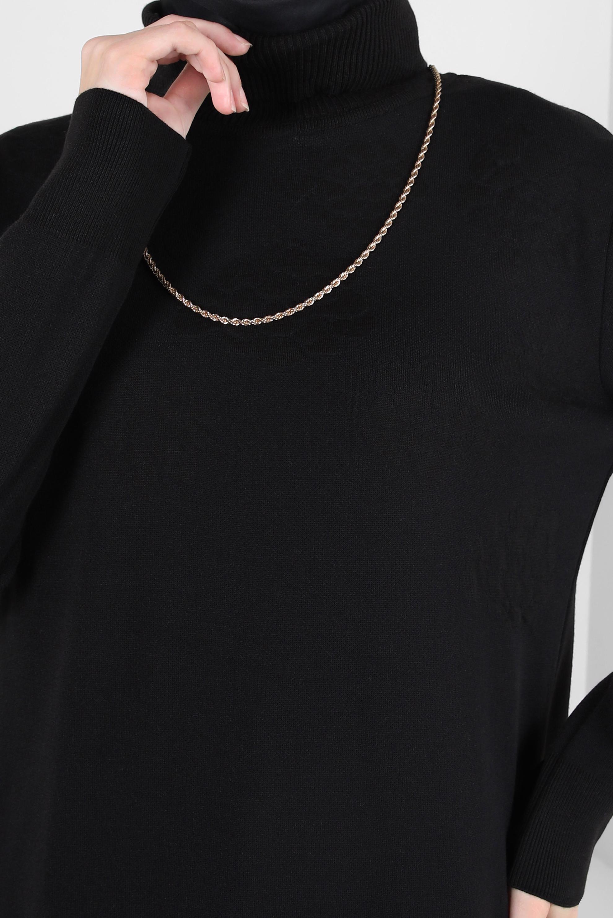 Tesettür giyim SİYAH BOĞAZLI YAKA TRİKO TUNİK 44015