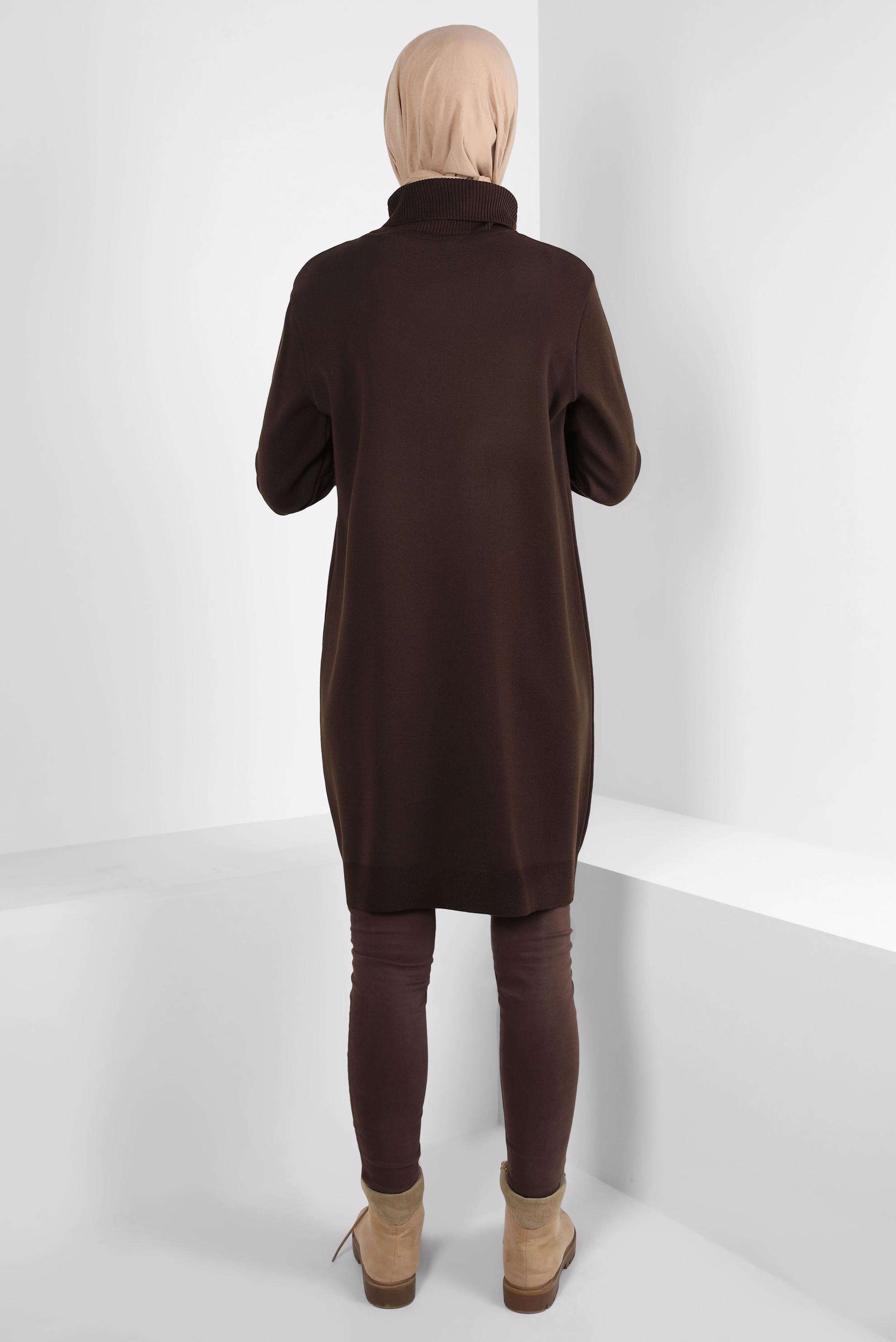 Tesettür giyim KAHVE BOĞAZLI YAKA TRİKO TUNİK 44015