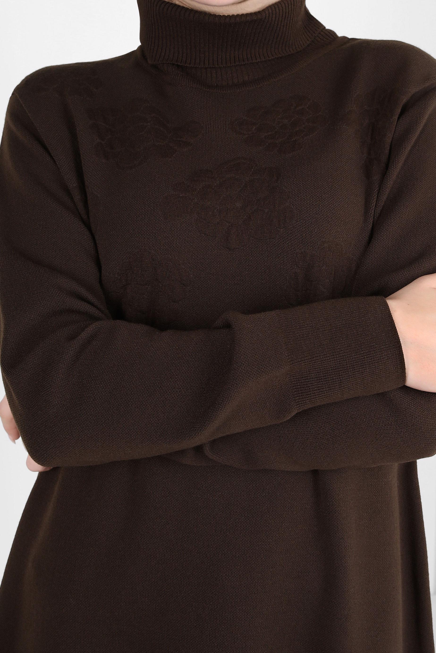 Tesettür giyim KAHVE BOĞAZLI YAKA TRİKO TUNİK 44015