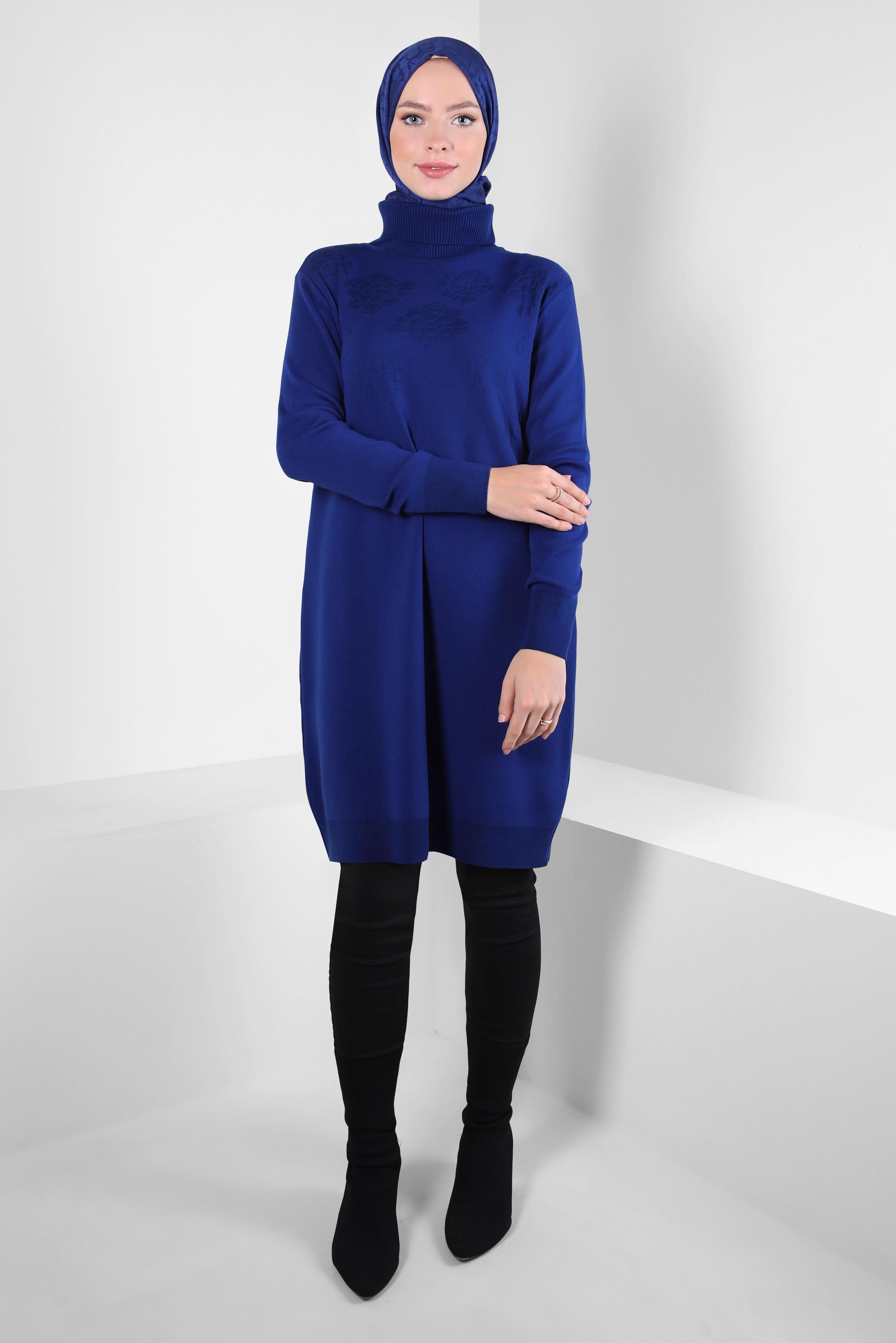 Tesettür giyim LACİVERT BOĞAZLI YAKA TRİKO TUNİK 44015